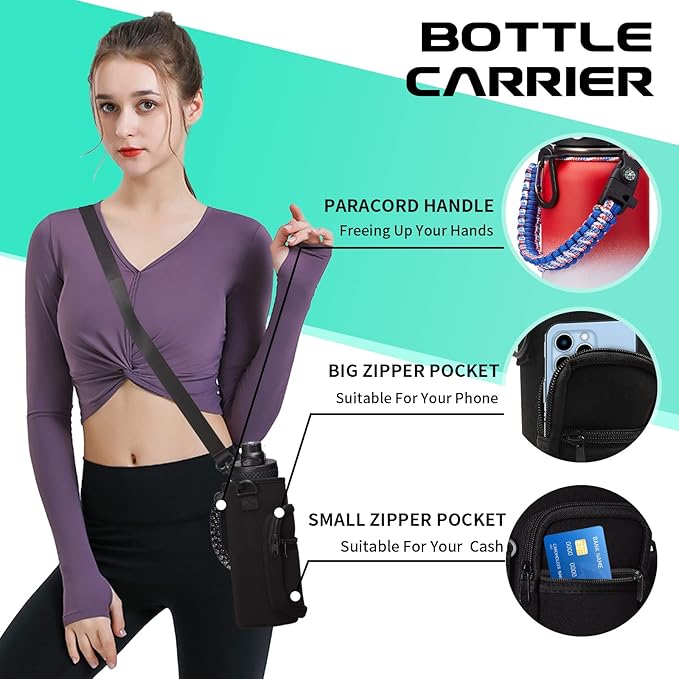 40oz Insulated Water Bottle with Straw, Paracord Handle & Carrier Bag, Wide Mouth Vacuum Insulated Hydro Bottle, Stainless Steel Thermo Flask Bottle for Sports Office School, Cold 48Hrs & Hot 24Hrs