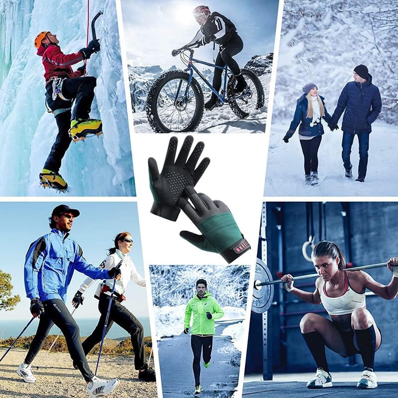 UNIQOCK Winter Cycling Gloves for Men and Women - Thermal Full Finger Bike Gloves - Touch Screen Windproof Warm Non-Slip Road Mountain Bicycle Gloves for Running,Driving,Hiking,and Skiing- Green
