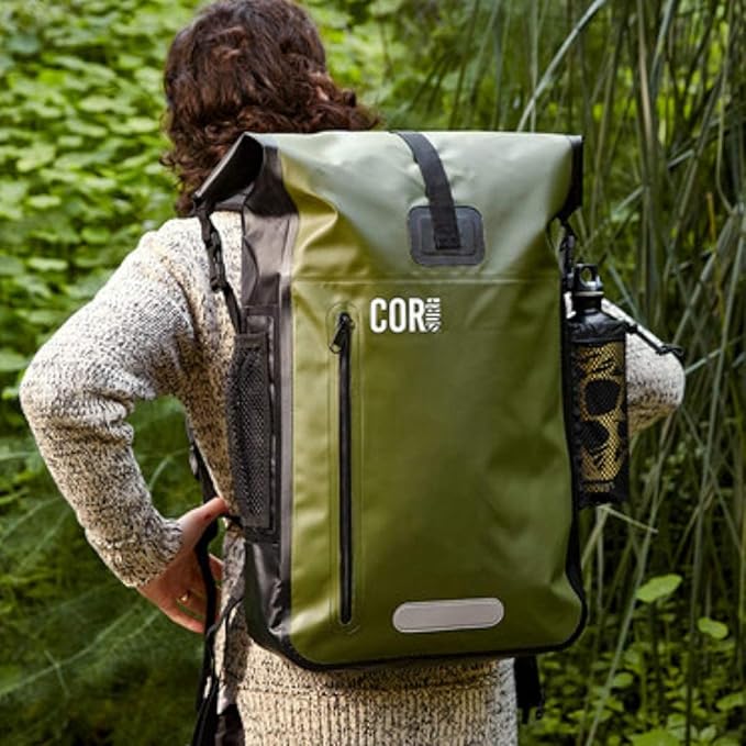 Waterproof Backpack with Laptop Sleeve | Heavy Duty Hiking, Kayak Dry Bag Backpack | Roll-Top Closure (40L Green)