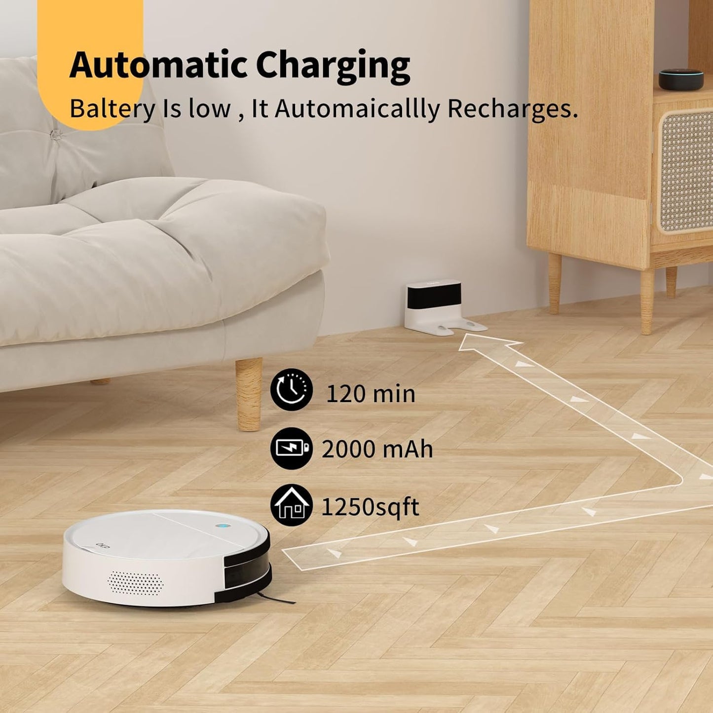OKP Life Robot Vacuum K5 with 120 Min Runtime, Vacuum Robot Cleaner Compatible with Alexa/APP/Wi-Fi, Self-Charging Super Mini Quiet Robotic Vacuum for Carpets and Hard Floors for Pet Owners and Woman