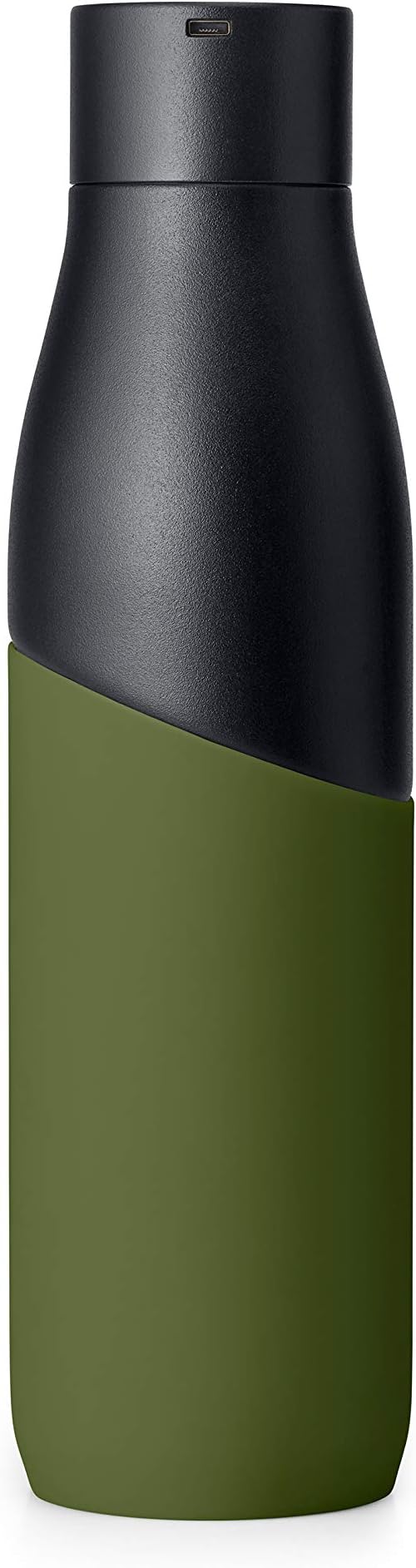 LARQ Bottle Movement PureVis 32 oz- Lightweight Self-Cleaning and Non-Insulated Stainless Steel Water Bottle with UV Water Purifier | Reusable & Travel Friendly, Black/Pine
