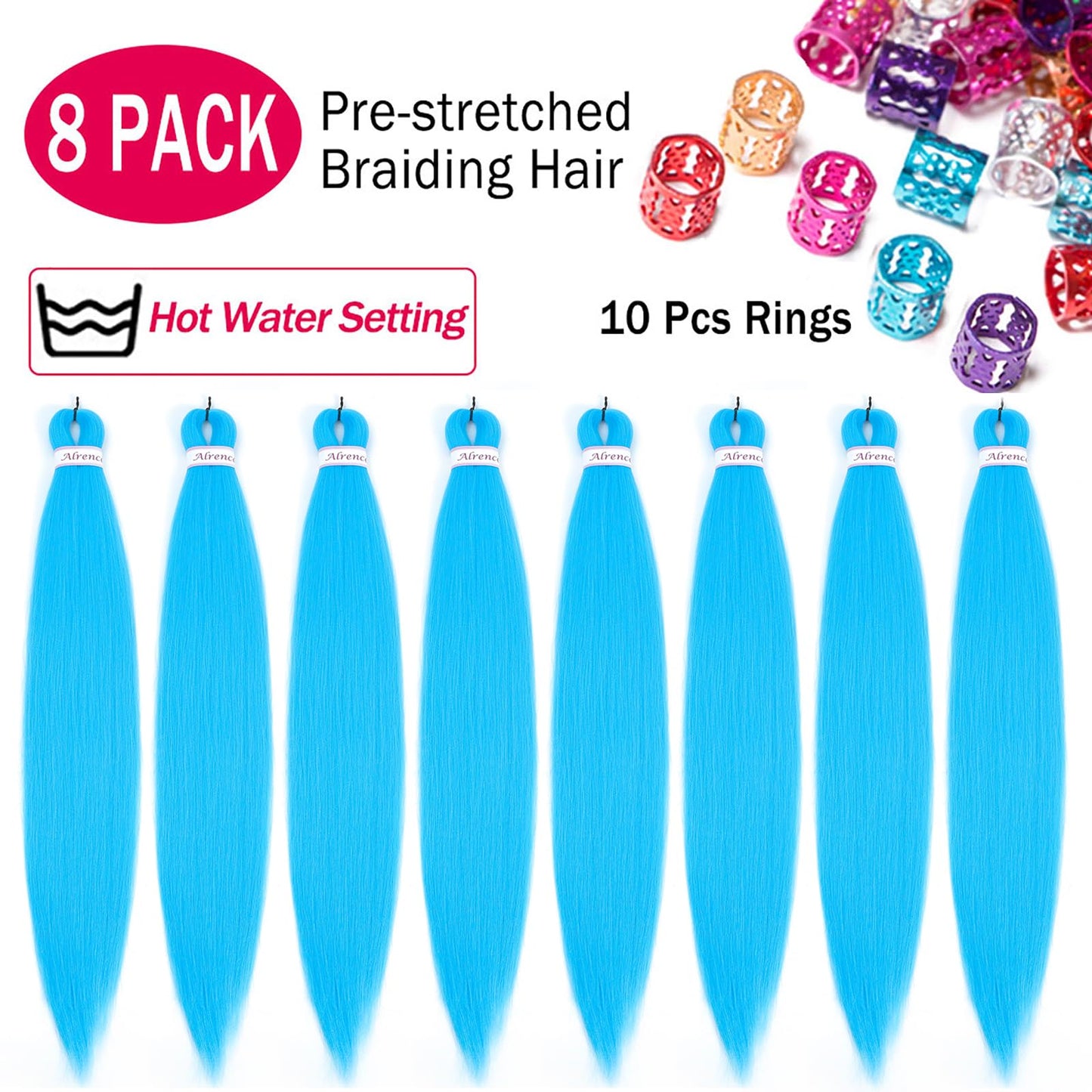 Alrence Pre Stretched Braiding Hair Long Braid 30 Inch 8 Packs Professional Braiding Hair Extensions Synthetic Crochet Twist Braids (30 Inch, Light Blue)