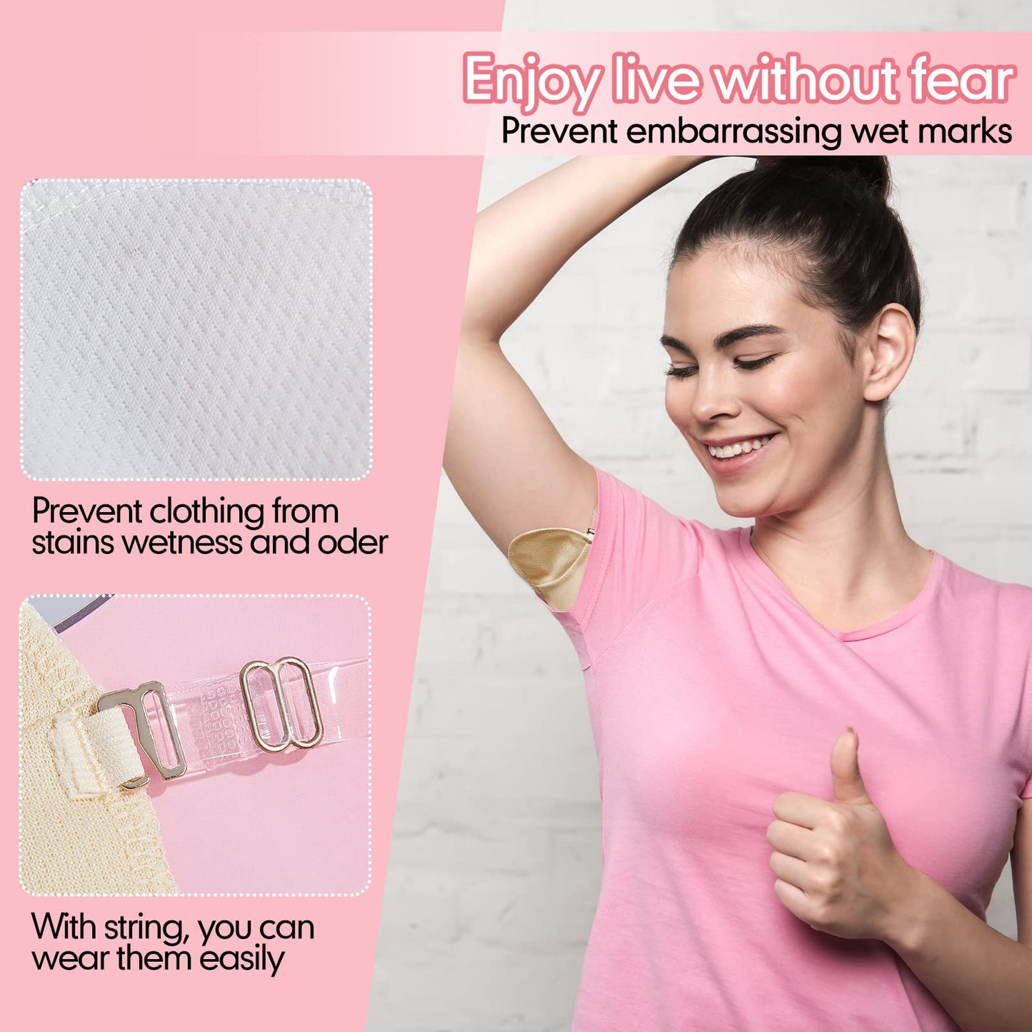 4 Pairs Underarm Sweat Pads Reusable Armpit Absorbing Guards Washable with Shoulder Strap Under Arm Breathable Absorbent Sweat Protectors Pads Guards for Women and Men(Nude, White)