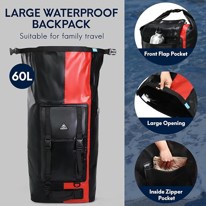 Haimont 100% Waterproof Roll-Top Backpack Heavy Duty Large Capacity IPX7 Dry Bag for Kayaking Rafting SUP Camping, 60/100L