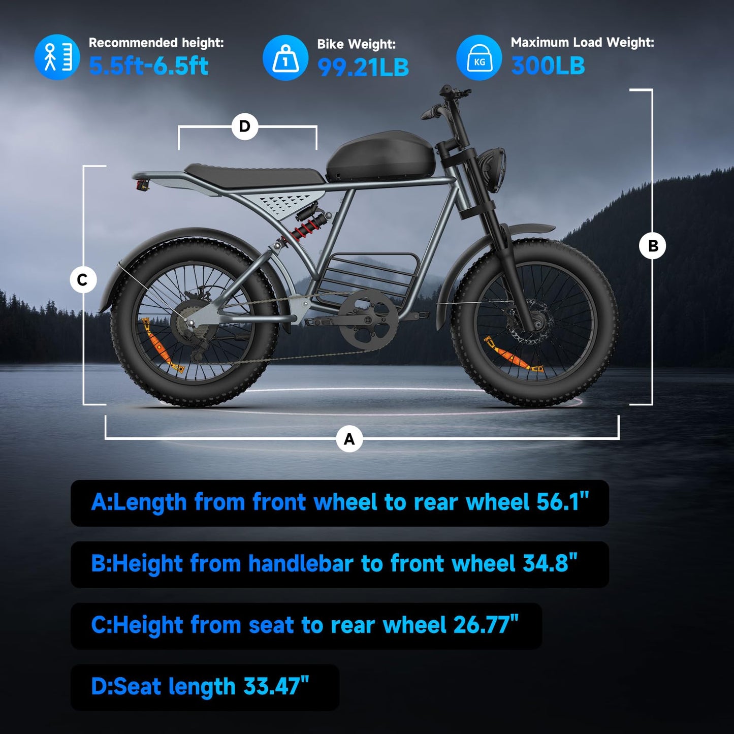 Retro Electric Bike for Adults,1000W-1600W(Peak Power) Electric Dirt Bike,35MPH 60Miles E Bikes, 20" Fat Tire Adult Electric Bicycle with 48V 18.9AH Battery, 7 Speed E Bike