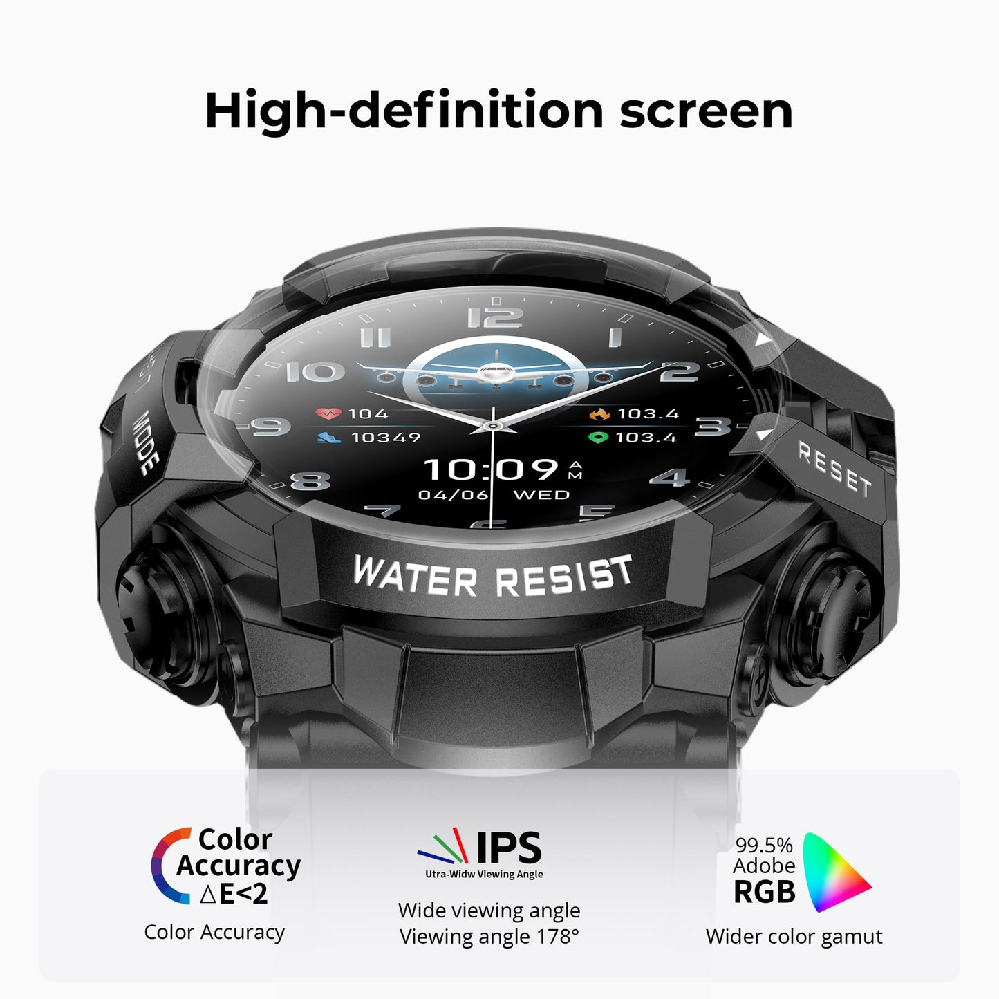 MIDDOW Military Smart Watch with Flashlight (Answer/Make Call) Compass, Heart Rate/Sleep/Pedometer/100+ Sports Modes, Fitness Tracker IP68 Waterproof, Long Battery Life Android & iOS (Black)