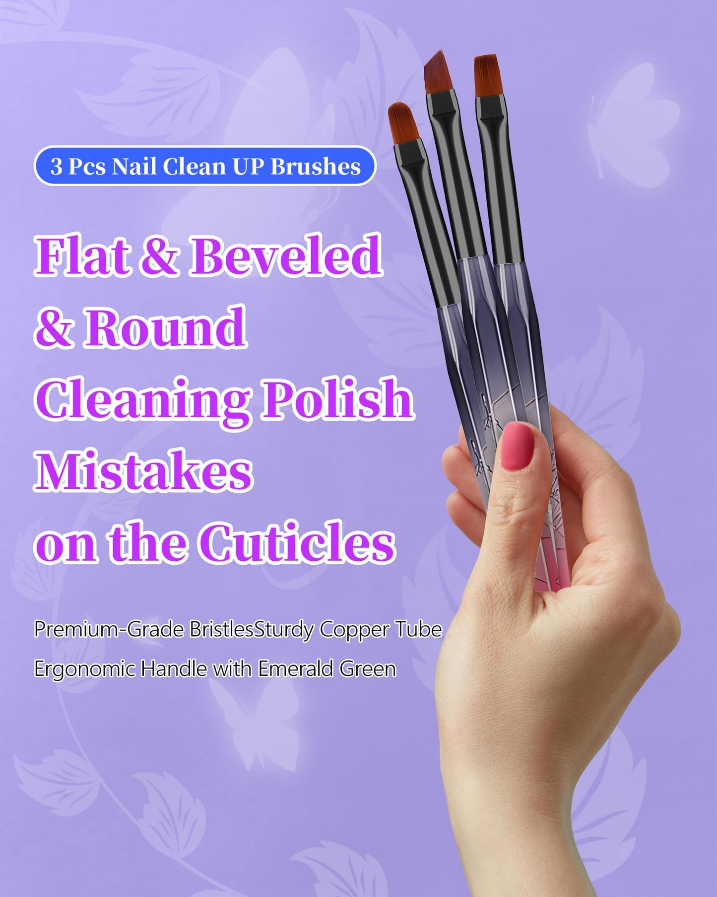 AMilHiTon for OPI Nail Polish Remover Brush, 3PCS Nail Art Clean Up Brushes, Round/Angled/flat Acetone Resistant Gel Nails Art Designs and Tidying Up Polish Mishaps on Cuticles