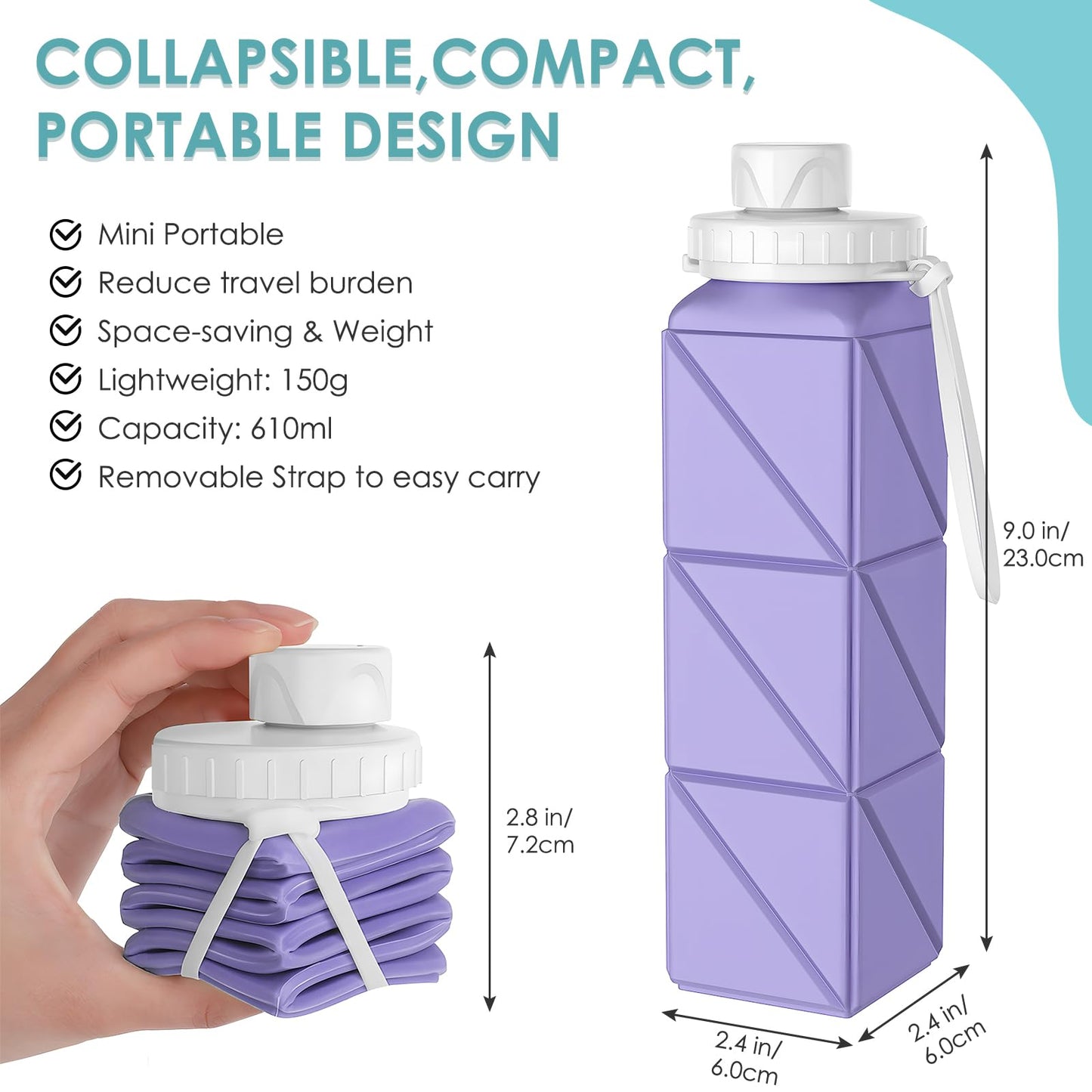 SPECIAL MADE Collapsible Water Bottles Leakproof Valve Reusable BPA Free Silicone Foldable Travel Water Bottle Cup for Gym Camping Hiking Travel Sports Lightweight Durable 20.7oz