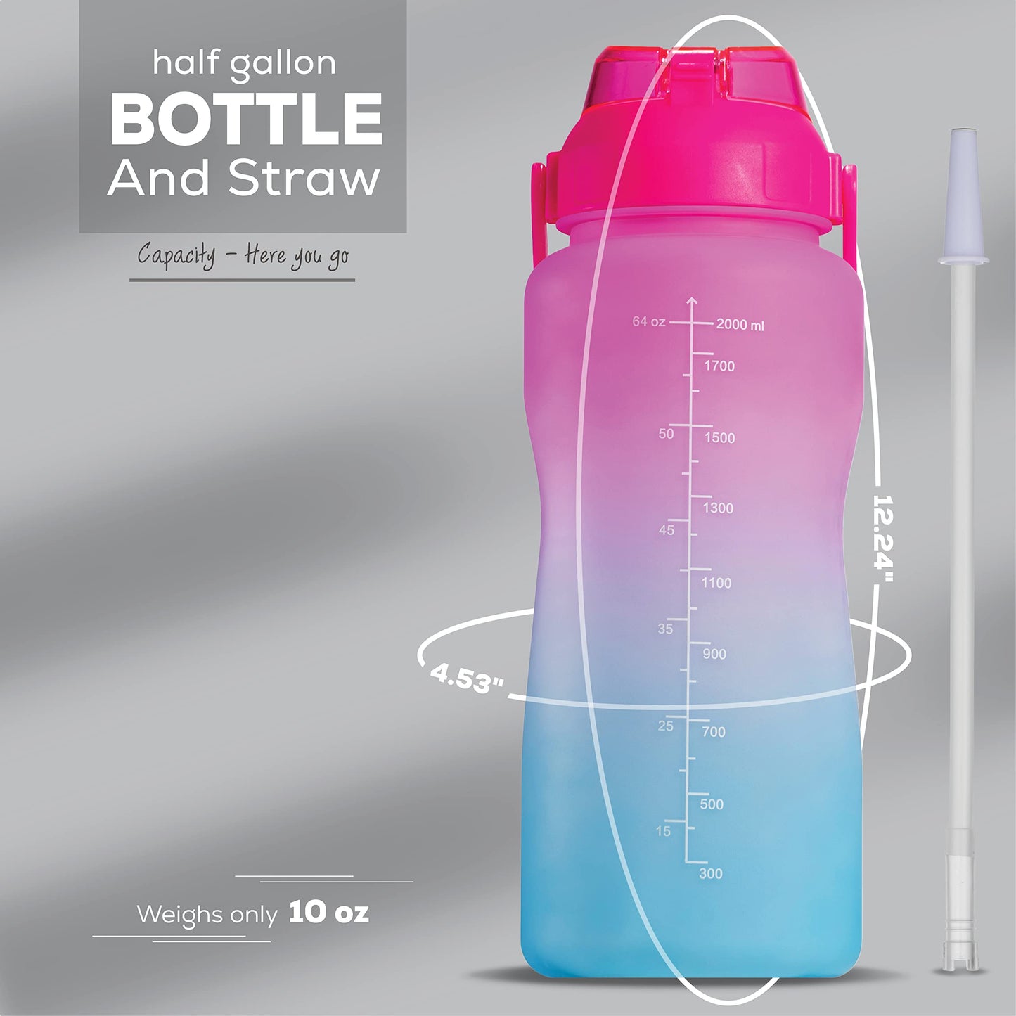 YOU GOT THIS LIVING Motivational Water Bottle with Time Marker,Half Gallon Water bottle with Straw 64 oz/2.2L Gym Water Bottle, Achieve All-Day Hydration SpillProof, BPA FREE