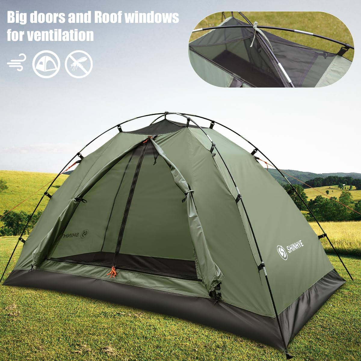 Backpacking Tent for Camping 2 Person Hiking Ultralight Tent for Waterproof Windproof Outdoor Two Doors Tents Easy Quick Setup Lightweight Instant Tents