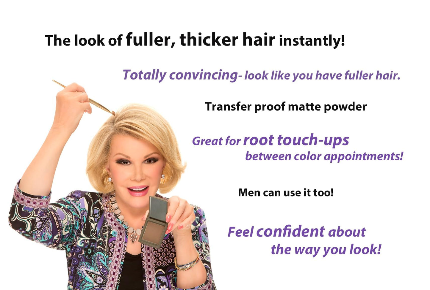 Joan Rivers Great Hair Day Root Touch Up Powder – Fill-in Powder for Thicker, Fuller Looking Hair (Light Blonde)