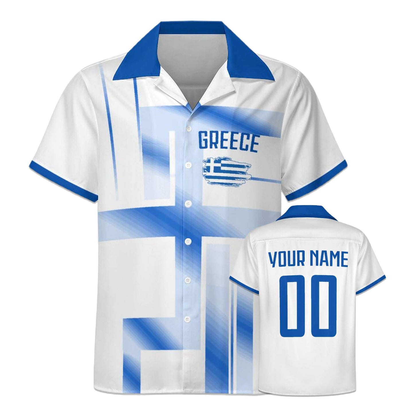 GIF4FOT Custom 2024 Greece Soccer Cuban Neck Shirt Hawaii Short Sleeve Personalized Name Number for Men Sports Gift, Small