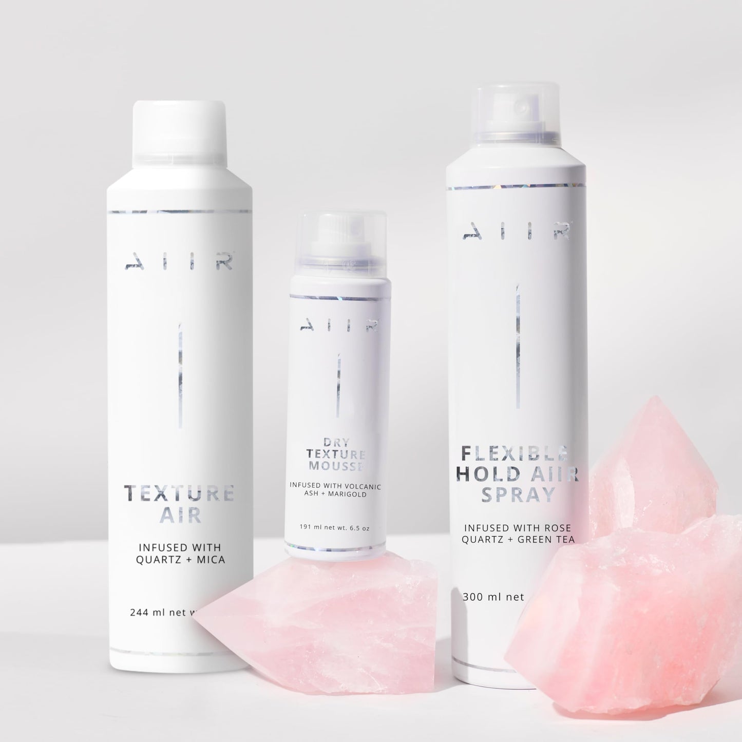 AIIR Styling Bundle, Texture Spray, Flexible Hold Hairspray, & Dry Texture Mousse, Volume & Light Hold For Thin Fine Hair, Soft Texture & Volume, Crystal Infused for Stronger, Healthier & Shinier Hair