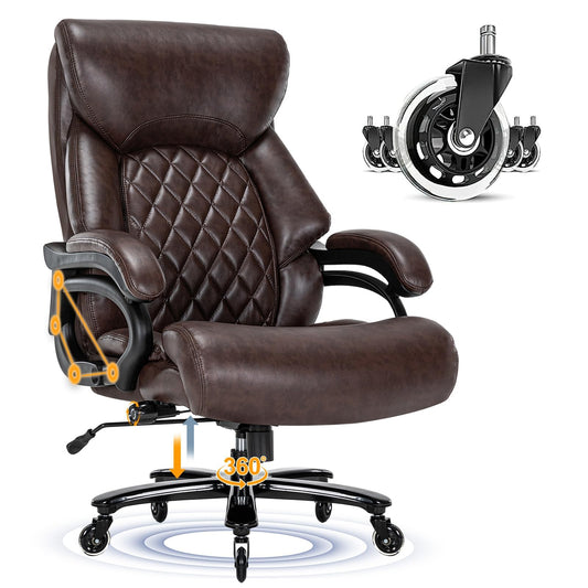 Big and Tall Office Chair for Heavy People, 500LBS High Back Extra Wide Heavy Duty Executive Office Chair Comfortable for Home Office, Large Computer Desk Chair with Adjustable Lumbar Support Brown