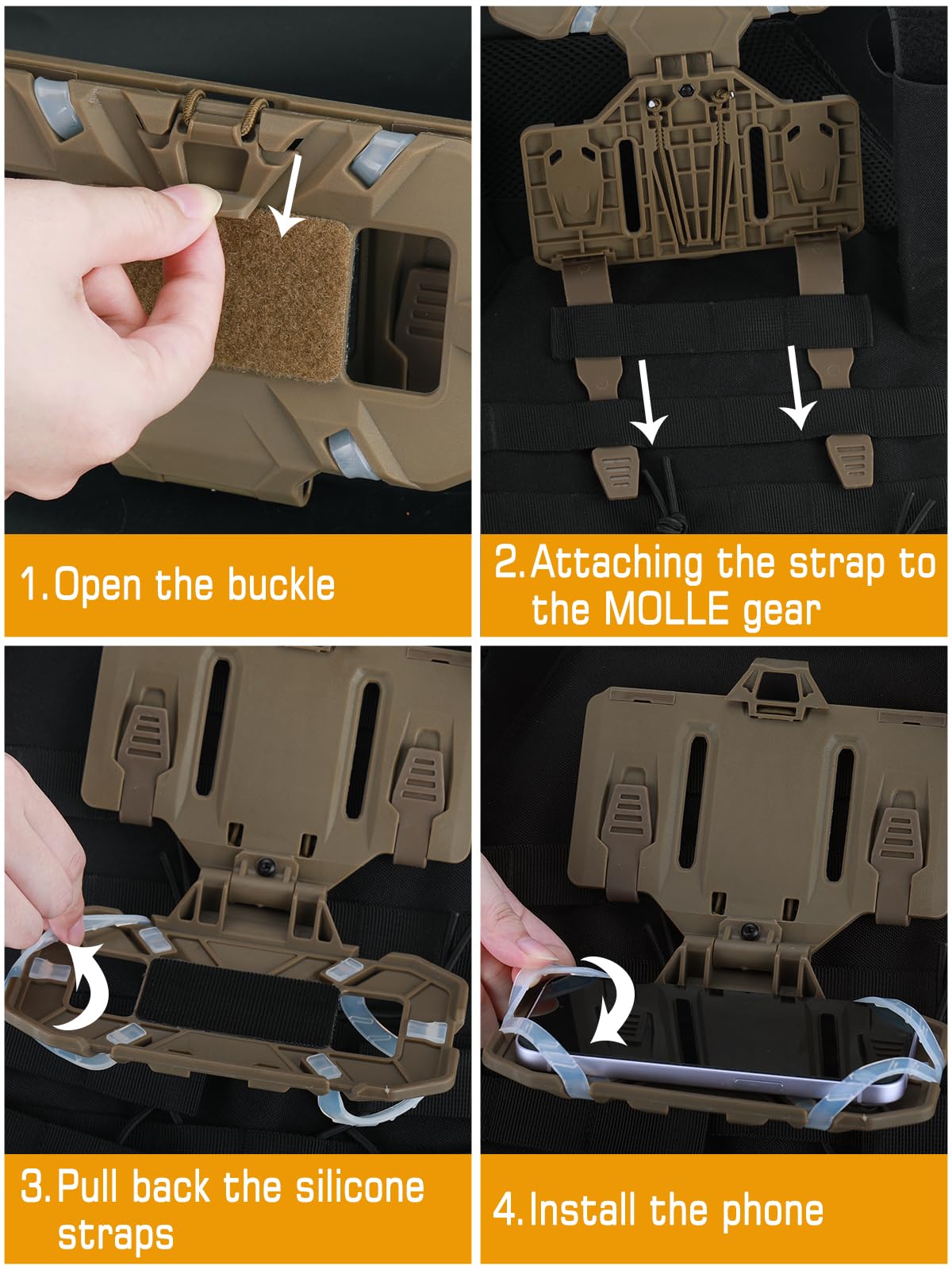 EralcNa Tactical Gear Plate Carrier Vest Accessories Phone Chest Mount Holder for Screen Size 4.7"-6.7",Tan