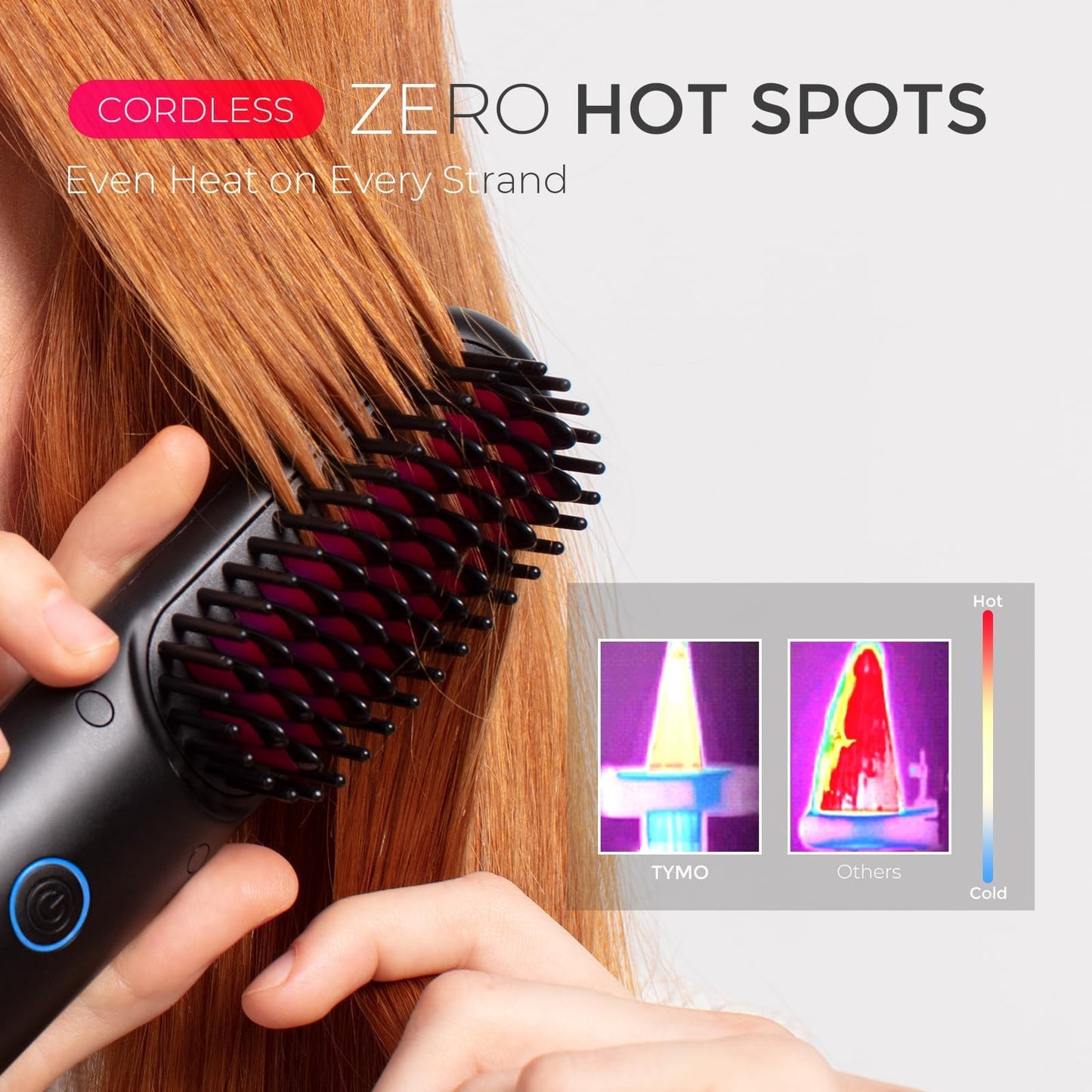 TYMO Cordless Hair Straightener Brush - Upgrade Porta ECO Portable Straightening Brush for Travel, Mini Hot Straightening Comb for Women, Ceramic Coating, Lightweight for Touch-ups,Anti-Scald, Black
