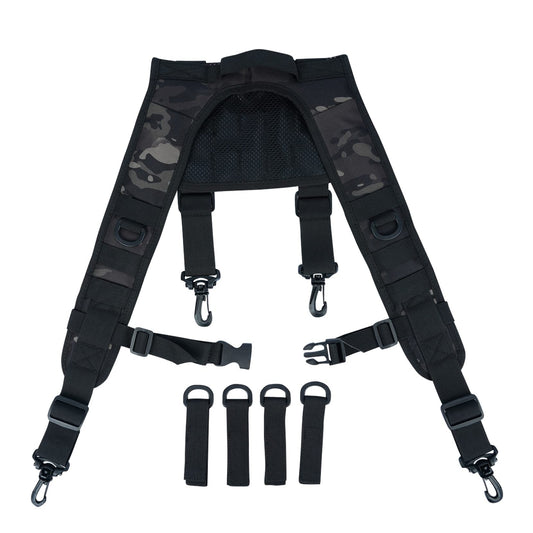 MELOTOUGH Tactical Suspenders for Belt Law enforcement belt Suspenders Police Outdoor H-Harness Suspenders (Black Camo, XL Size)