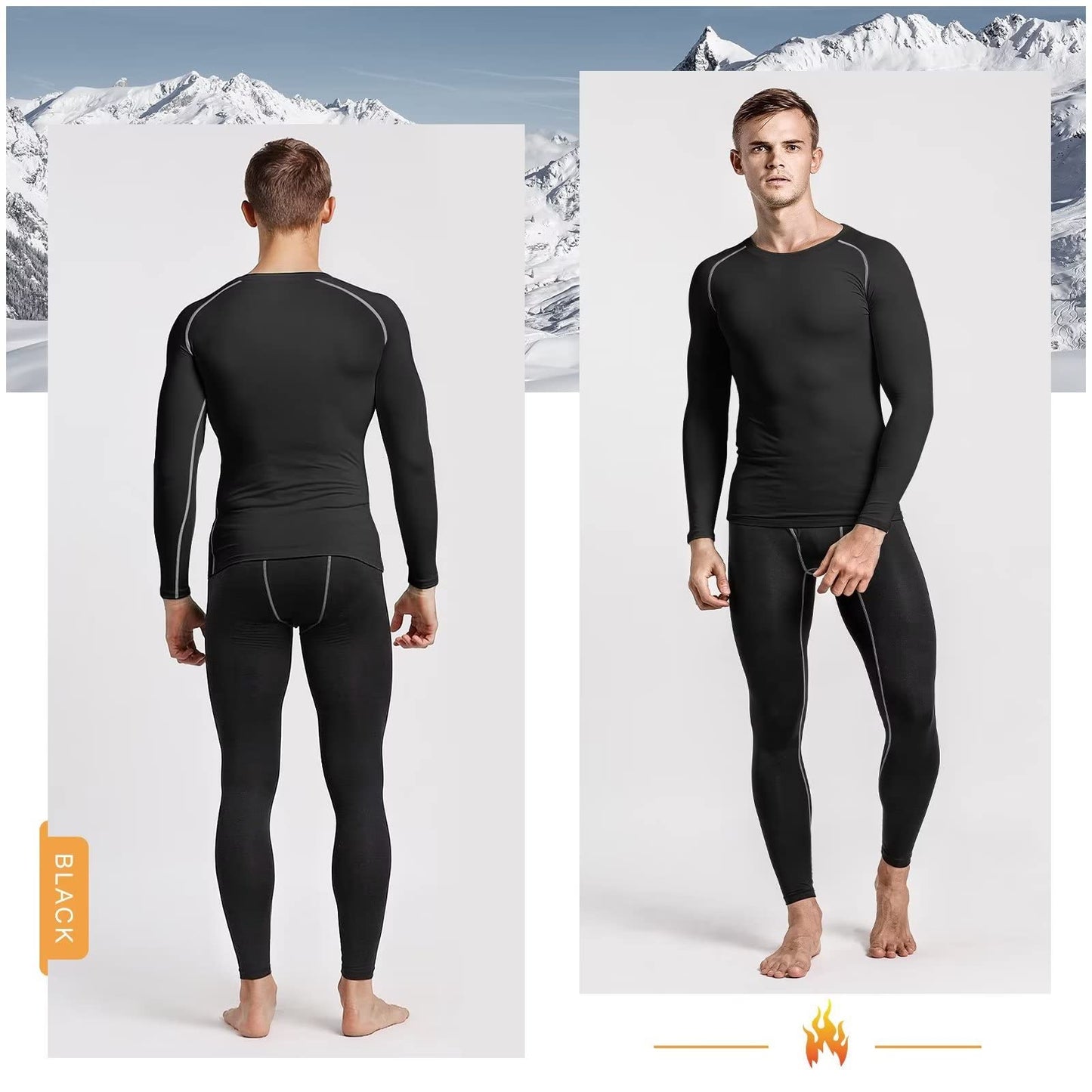 Thermal Shirts for Men Long Sleeve Fleece Cycling Ski Base Layer Men Cold Weather Compression Shirts for Men Running Hiking Hunting Thermals Underwear Tops,Quick Dry Moisture Wicking 3235 Black S