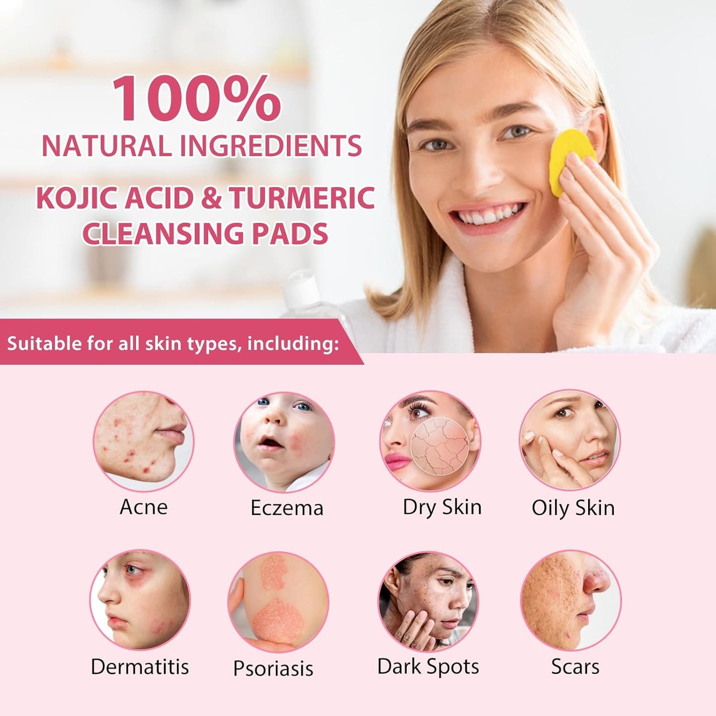 Aiwejay 80PCS Turmeric Face Scrub Pads,Turmeric Kojic Acid Cleansing Pads with Vitamin B5, Vitamin C Turmeric, Sugar Turmeric Cleansing Pads for Face (40 Count (Pack of 2))