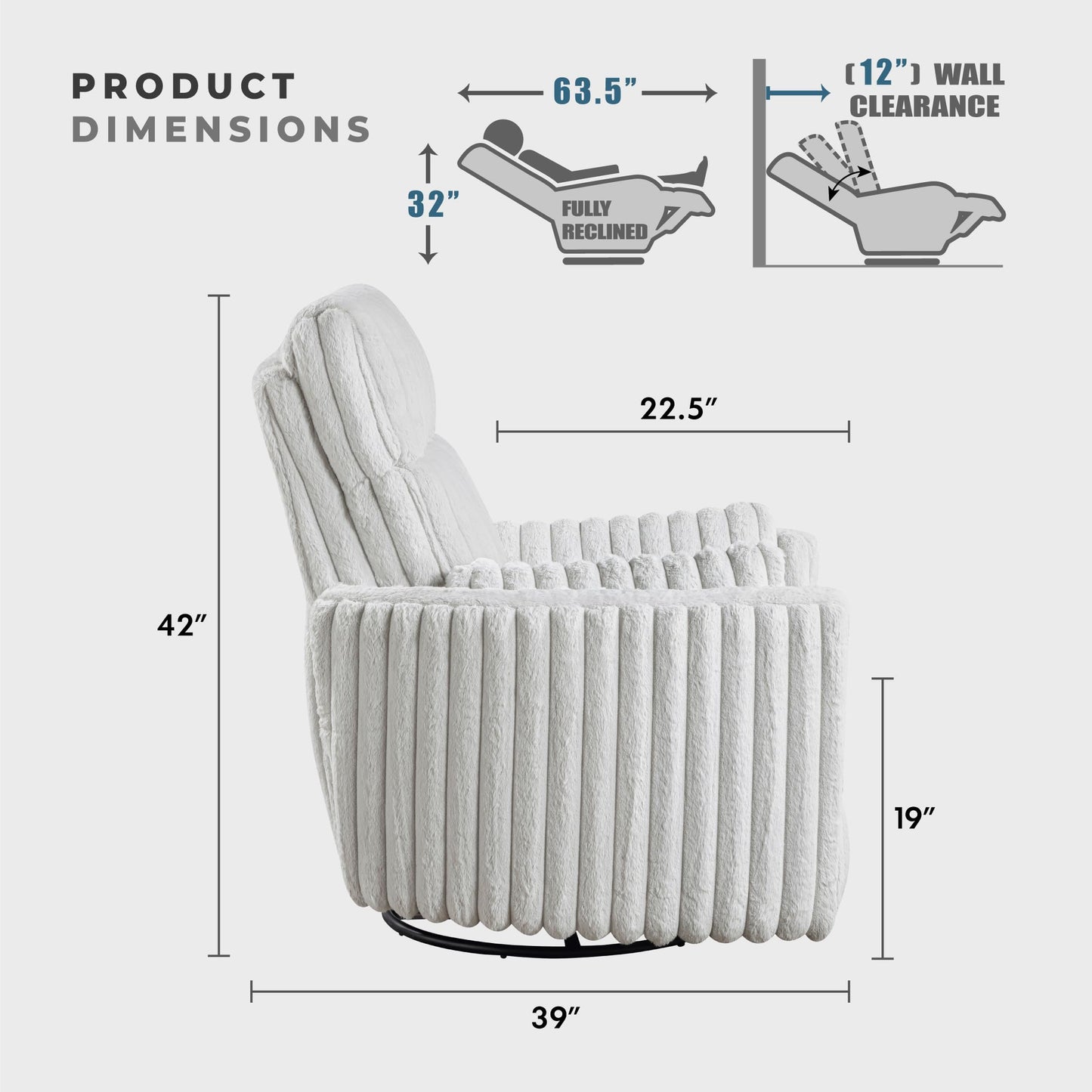 Lexicon Modern Swivel Glider Recliner Chair, Nursery Glider, Corduroy Fabric Upholstery Recliner with High Back, Manual Recliner Sofa Chair for Living Room/Office/Apartment, Gray