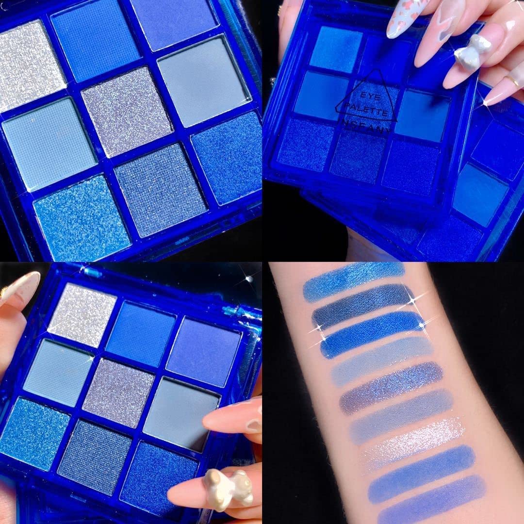 AMY'S DIARY Blue Eyeshadow Palette Glitter Eye shadow Makeup,Navy Blue Eyeshadow Shiny Sparkle Shimmer Glitter blue Eyeshadow Waterproof Pallete,royal blue Glitter Blue Eye Eyeshadow Make Up