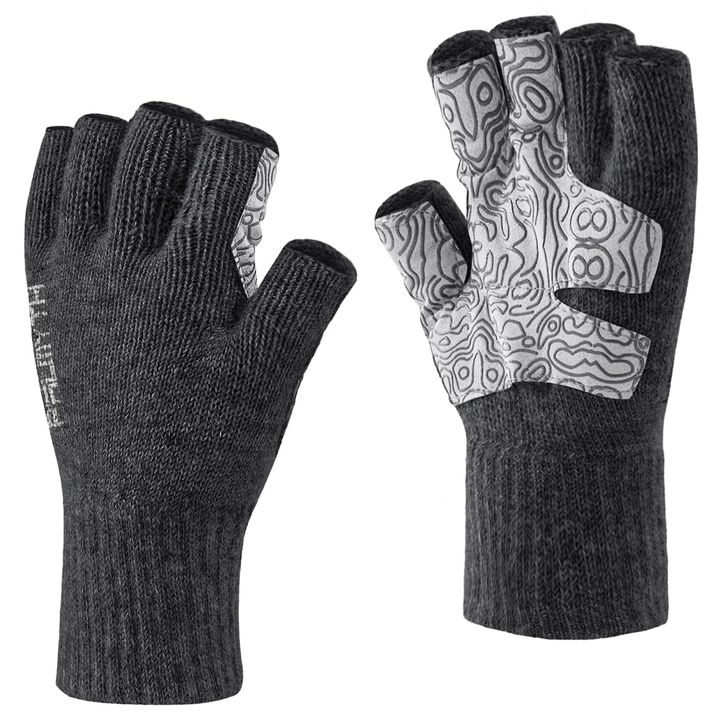 Palmyth Wool Fingerless Fishing Gloves - Warm for Men & Women: Cold Weather Fly Fishing, Ice Fishing, Photography & Hunting (Obsidian, S/M)