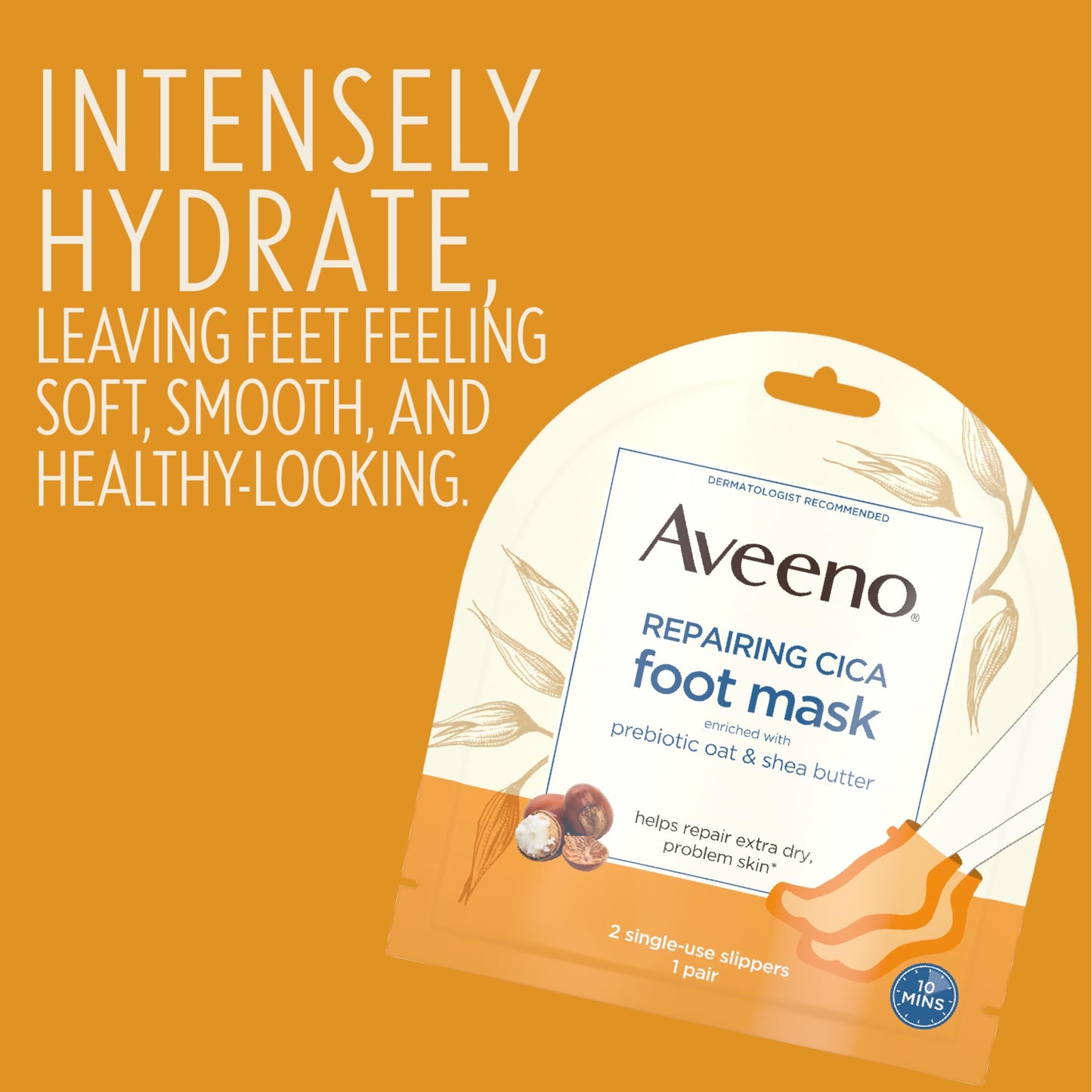 Aveeno Skin Relief Repairing Foot Mask, Moisturizing Socks with Prebiotic Oat & Shea Butter for Very Dry Skin, Foot Care for Sensitive Skin, Fragrance-Free, 1 Pair of Single-Use Slippers