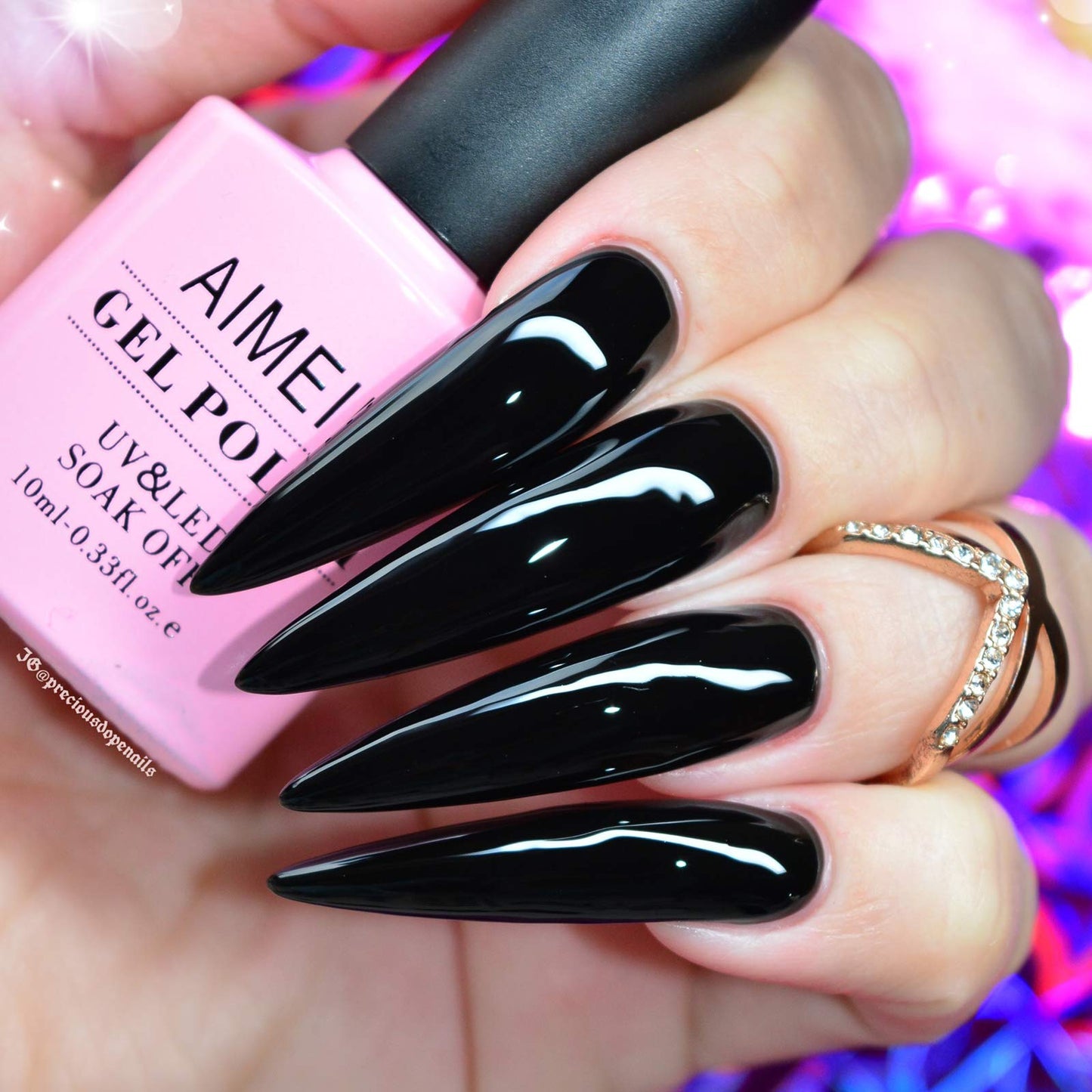 AIMEILI Soak Off U V LED Black Gel Nail Polish - Blackpool (007) 10ml