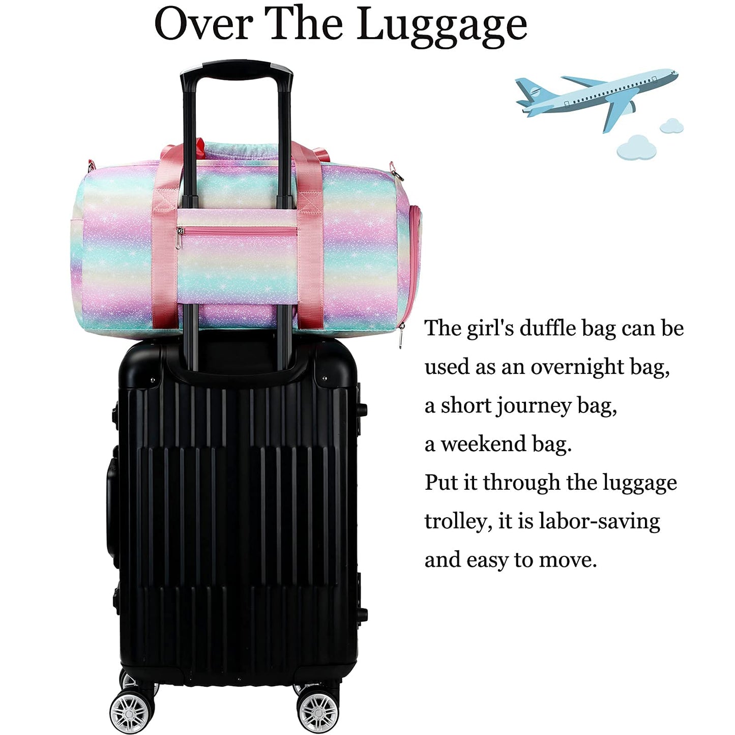 Dance Ballet Bag Girls Gymnastics Bag Overnight Duffle Bag Unicorn Sports Gym Bag with Shoe Compartments, Teens Sleepover Carry On Bag
