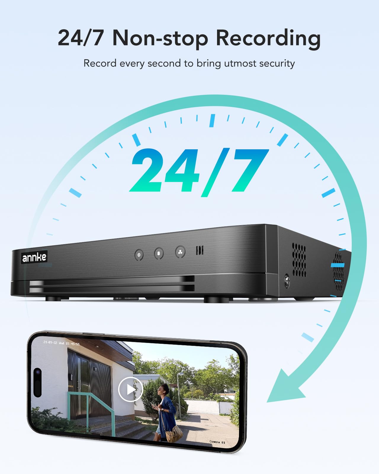 ANNKE 16CH 1080P Lite Hybrid 5-in-1(TVI/AHD/CVI/CVBS/IPC) CCTV DVR, Motion Detection, H.265+ Security 16 Channel Surveillance Digital Video Recorder with 2TB Hard Drive, Easy Remote Access