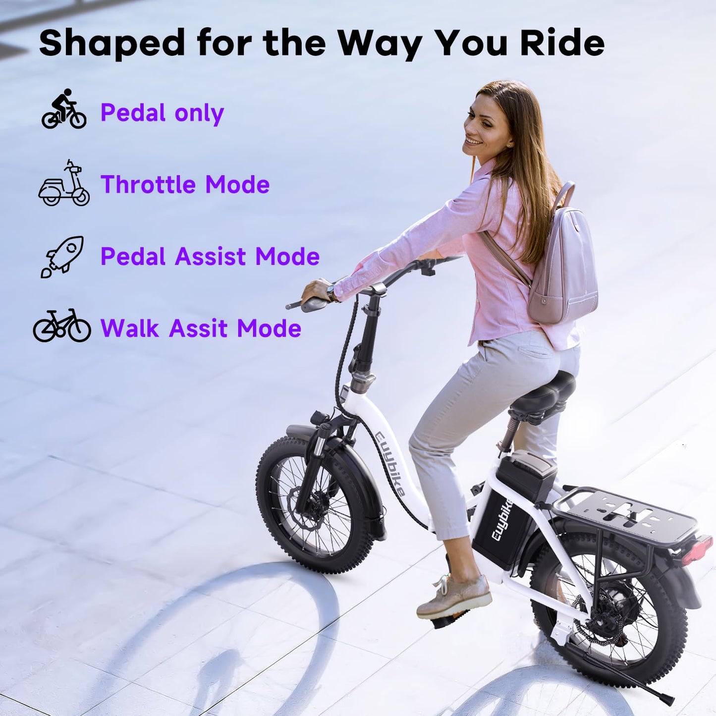 Folding Electric Bike for Adults with Peak 1000W Motor, 48V 20AH Battery up to 30MPH 80 Miles, 20" Fat Tire All Terrain Ebike, Front Suspension 7-Speed Commuter Step-Thru E Bike White, UL Certified