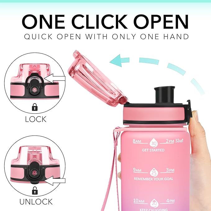 GOSWAG 32oz Motivational Water Bottles with Time Marker and Fruit Strainer, Sports Water Bottle with Times to Drink, Leakproof, Reusable Plastic Bottle with Strap no Straw for Gym, School