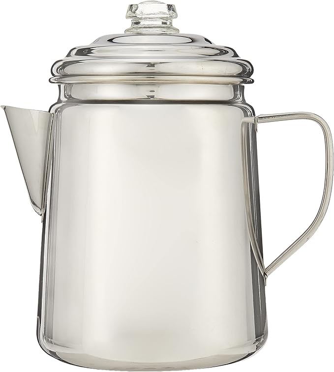 Coleman Stainless Steel Percolator Coffee Pot 12-Cup Capacity Lightweight Coffee Percolator No Filter Needed Durable Outdoor For Camping Backpacking RV Stovetop Campfire & More