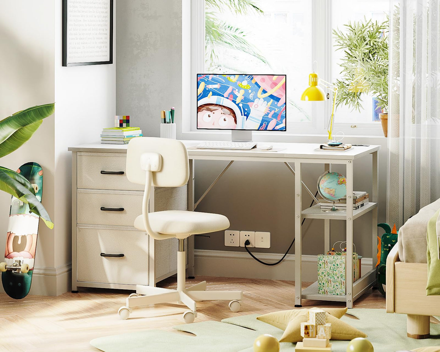 AODK 51 Inch Computer Desk with File Drawers - Reversible Home Office Desk with Storage Shelves, Work from Home, Modern Work/Writing/Study Table for Bedroom, White