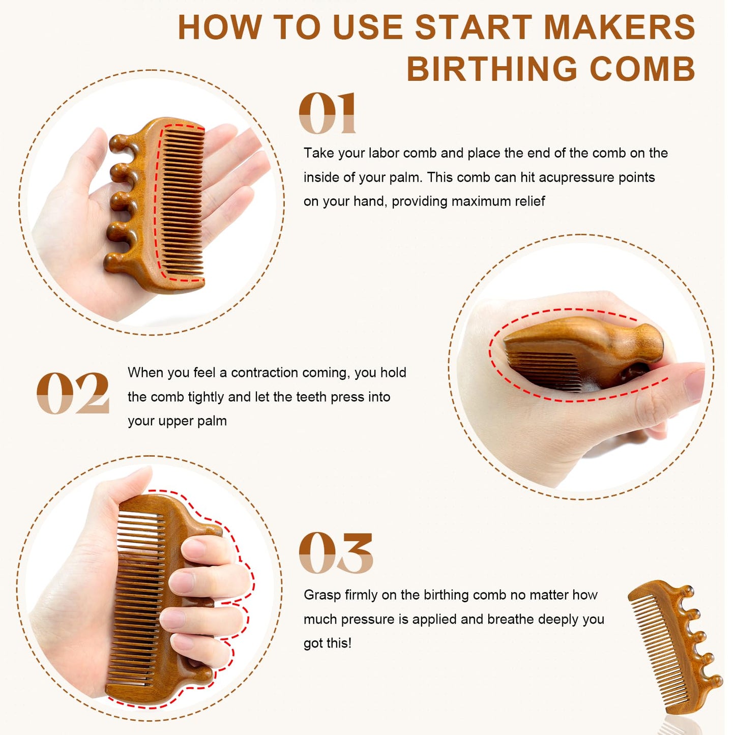 START MAKERS Birthing Comb for Labor Pain Relief, Natural Wooden Comb for Women Labor and Delivery Essentials Labor Comb With Cloth Bag and Box, Pregnancy Gifts for Expecting Mom, Christmas Gift
