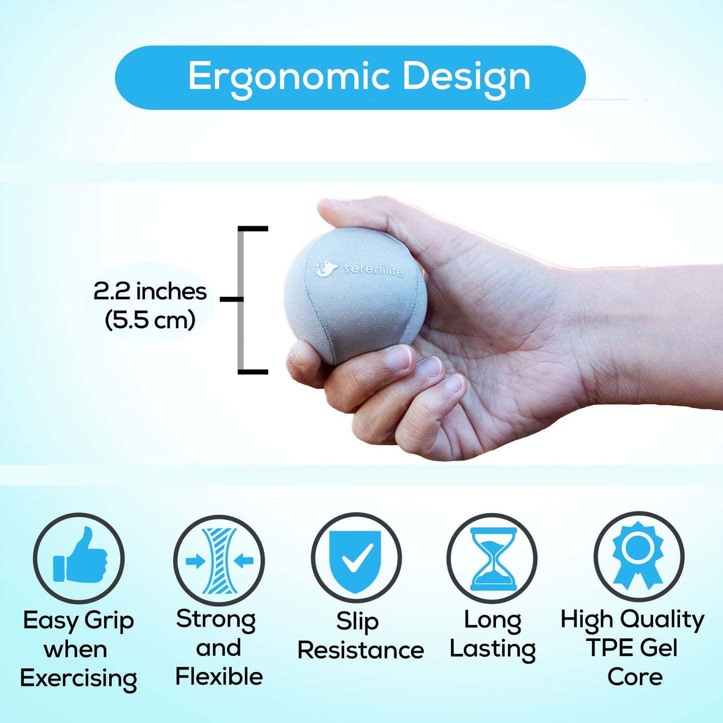 Serenilite 2 Ball Bundle Black, Grey, Stress Balls for Adults, Anxiety Relief Items, Grip Strength Trainer, Meditation Accessories, Physical Therapy Equipment, Fidget Ball, Hand Grip Strengthener.