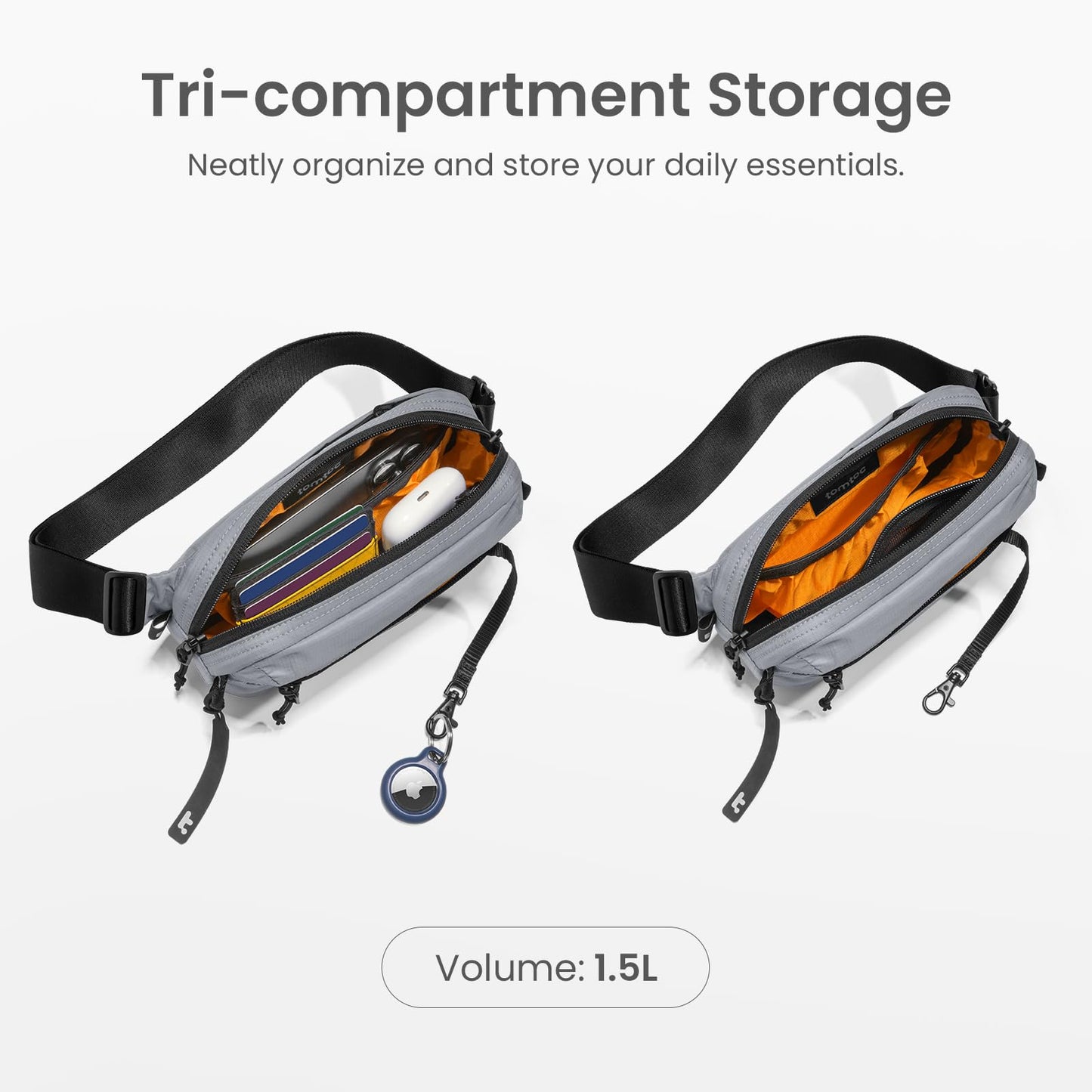 tomtoc 1.5L Sling Bag with RFID Blocking, Crossbody Bag Minimalist Chest Shoulder Pack for Men and Women, Water-resistant Lightweight Carry Casual Bag for Travel, Daily Use