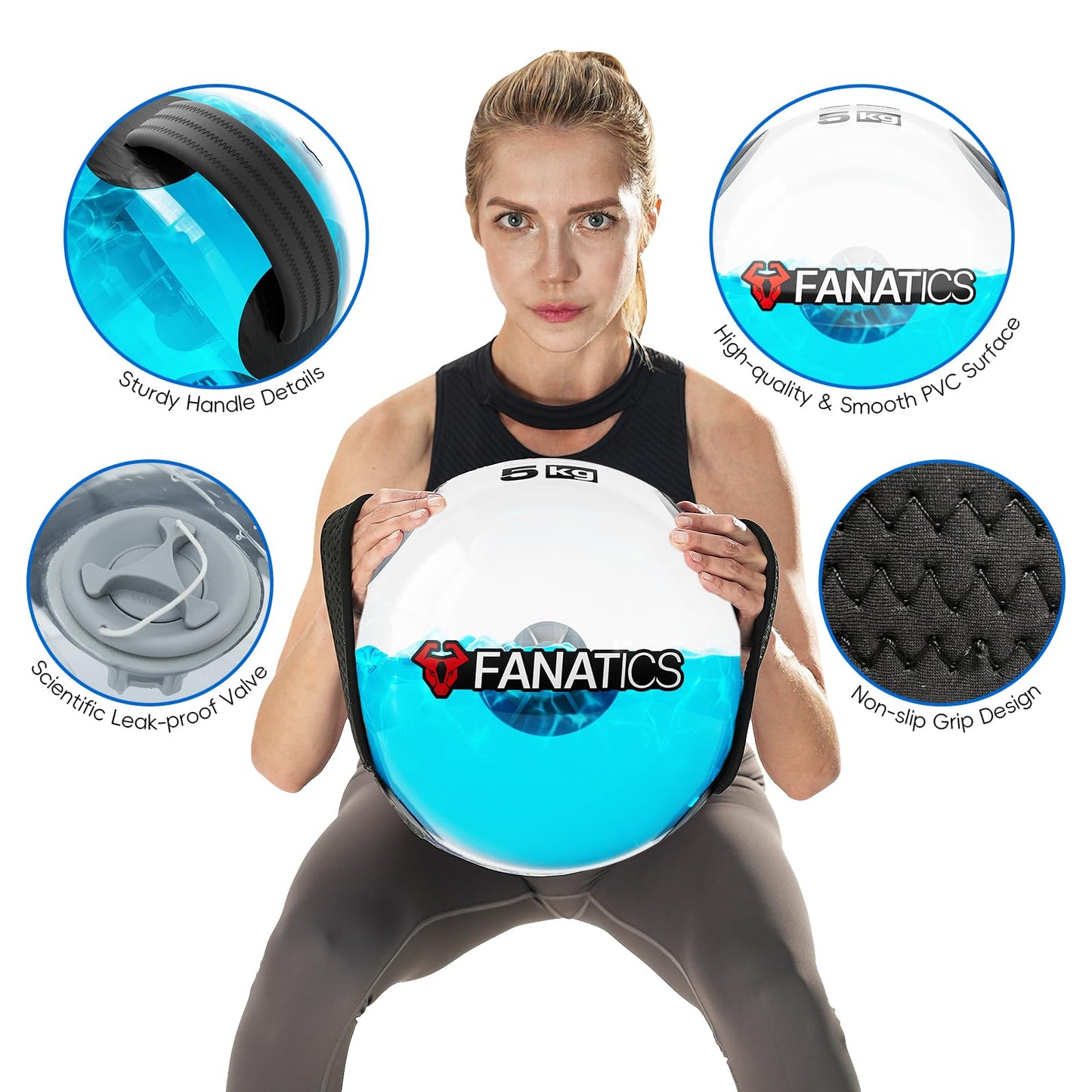 FANATICS Aqua Bags Training Power Bag Water Sandbag with Water Weight, Adjustable Water Filled Weight Balance Trainer, Sandbag Kettlebell Alternative Portable Strength Training Equipment
