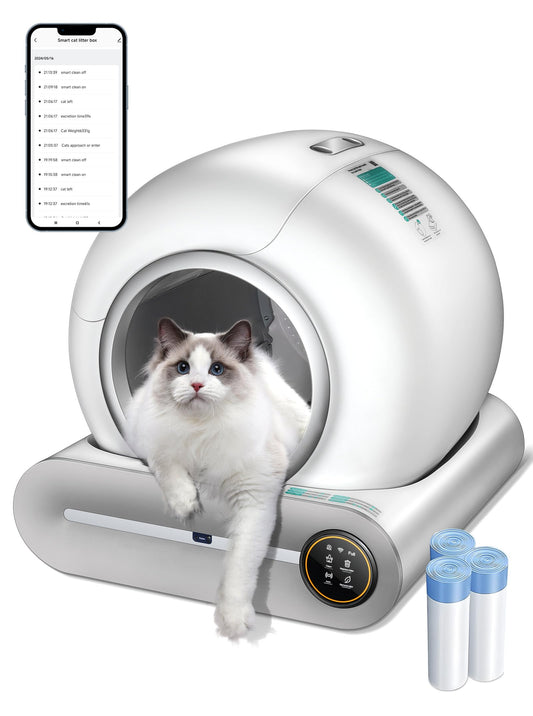 (2025) Self Cleaning Litter Box, Upgraded Robot Automatic Litter Box for Multiple Cats, 65L+9L Extra Large, Features Negative ion Sterilization and Deodorization, APP Control, 3 Rolls Litter Liners