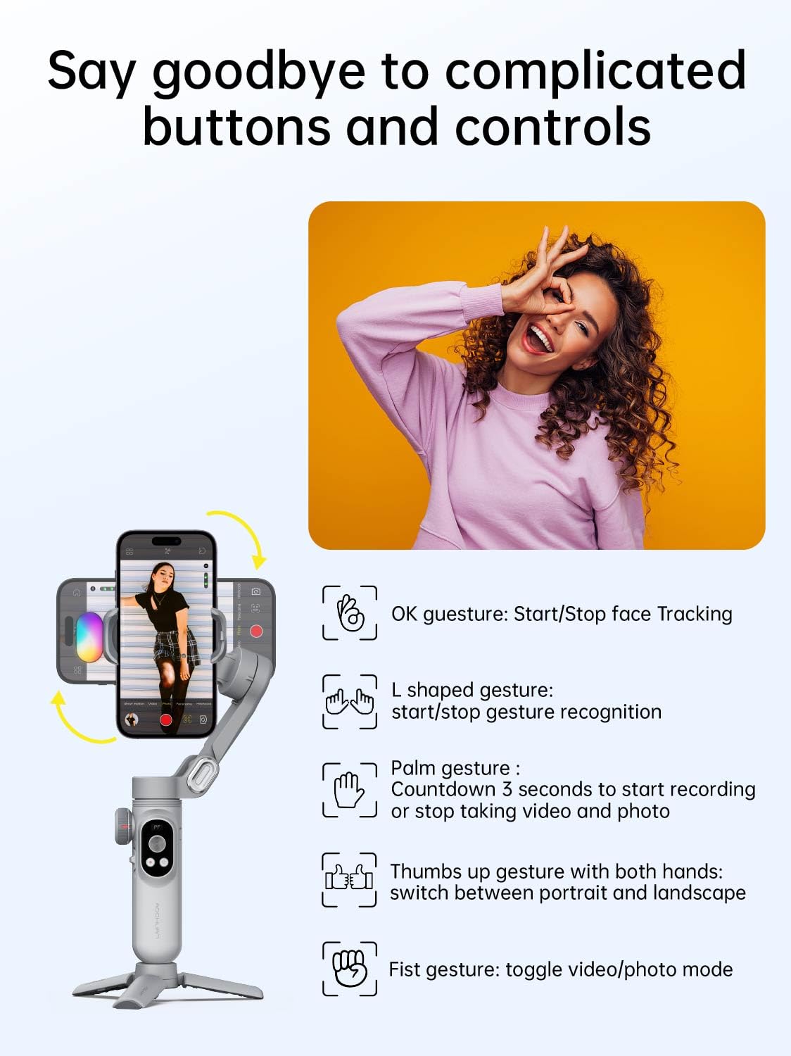 AOCHUAN 3-Axis Gimbal Stabilizer for Smartphone Smart X Pro Kit Gray & P02 Magnetic Fill Light