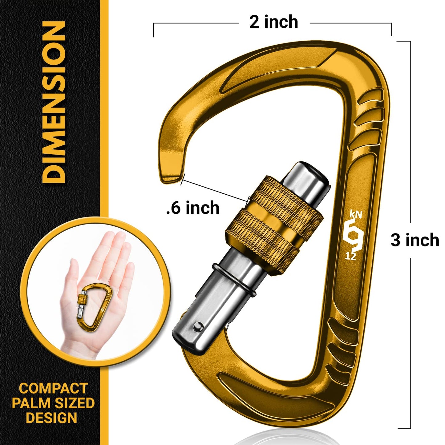 Rhino Produxs 2PCS of 12kN (2697 lbs) Heavy Duty Locking Carabiner Clips - Excellent for Securing Pets, Outdoor, Camping, Hiking, Hammock, Dog Leash Harness, Keychains, Water Bottle
