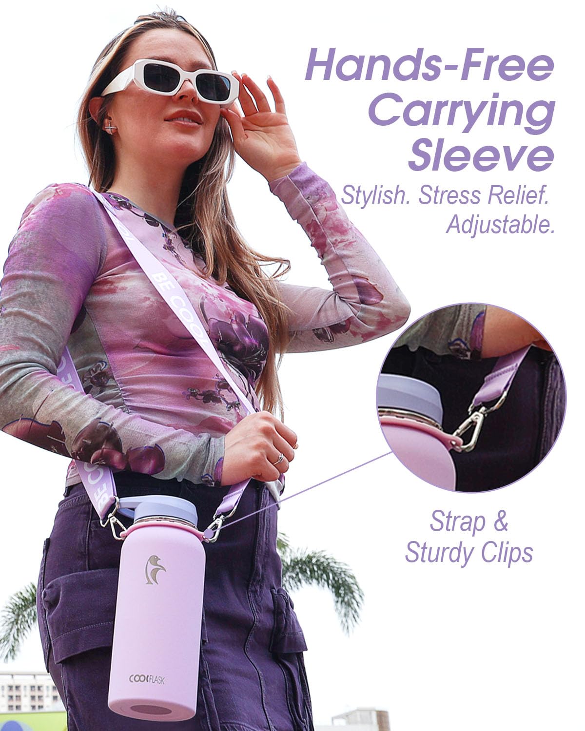 Coolflask Water Bottle with Straw, 32 oz Insulated Metal Water Flask with Straw & Spout Lids, Stainless Steel Double Wall Vacuum, Keep Cold 48h Hot 24h, Leak Proof & Non-BPA, Lavender