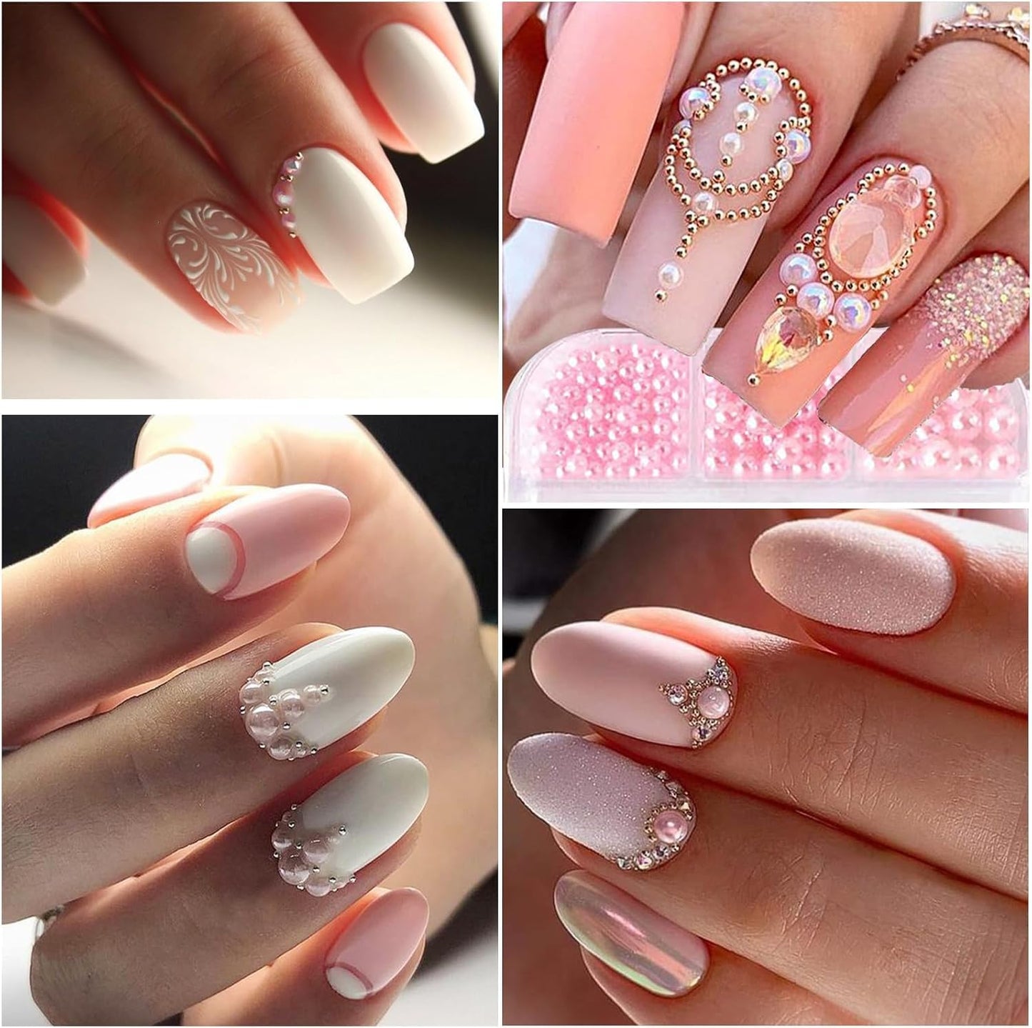 VOTACOS Nail Art Pearls With Rhinestones Glue Gel, Flatback Charms, Luxurious Supplies Accessories, Gold Silver Gems Jewelry for Women Design, Pink