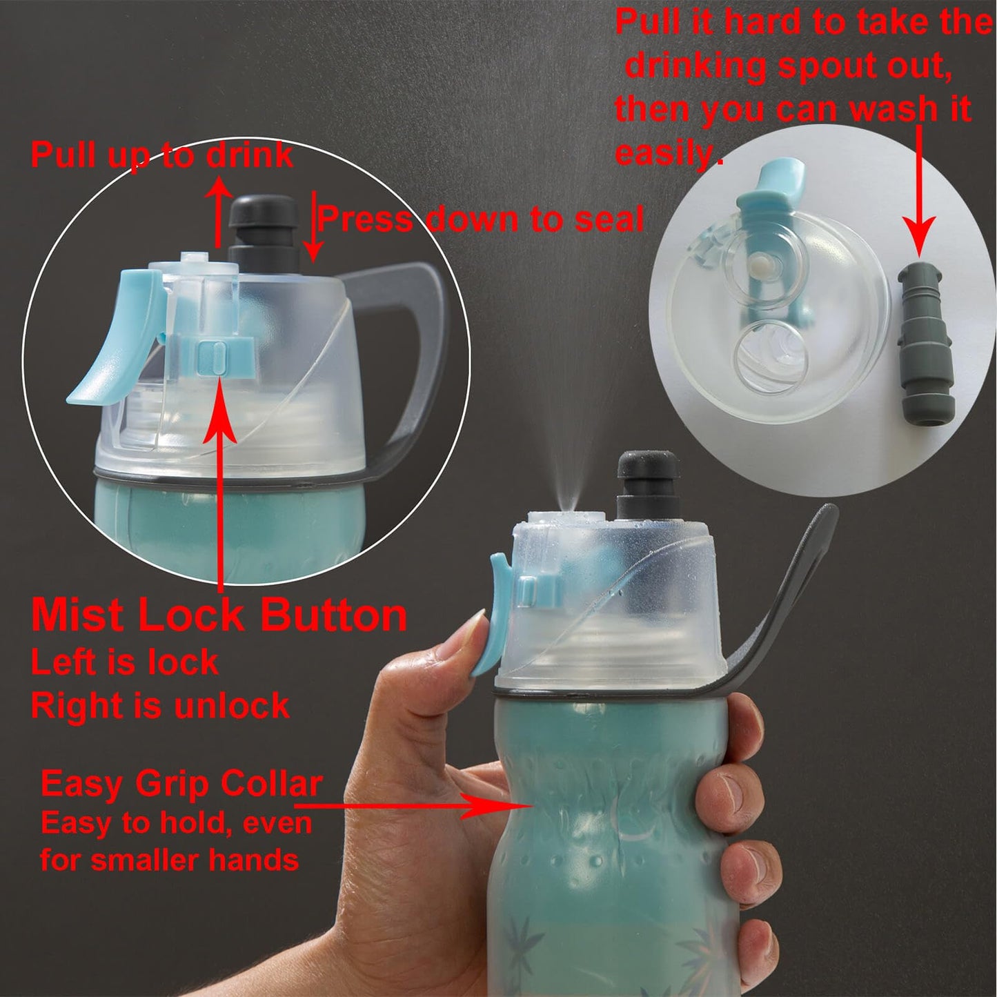 efiLneerG Misting Water Bottle 20 oz Dinosaur Sports Water Bottle for Kids School Gifts for Boys Girls Insulated Spray Mist and Sip Water Bottles