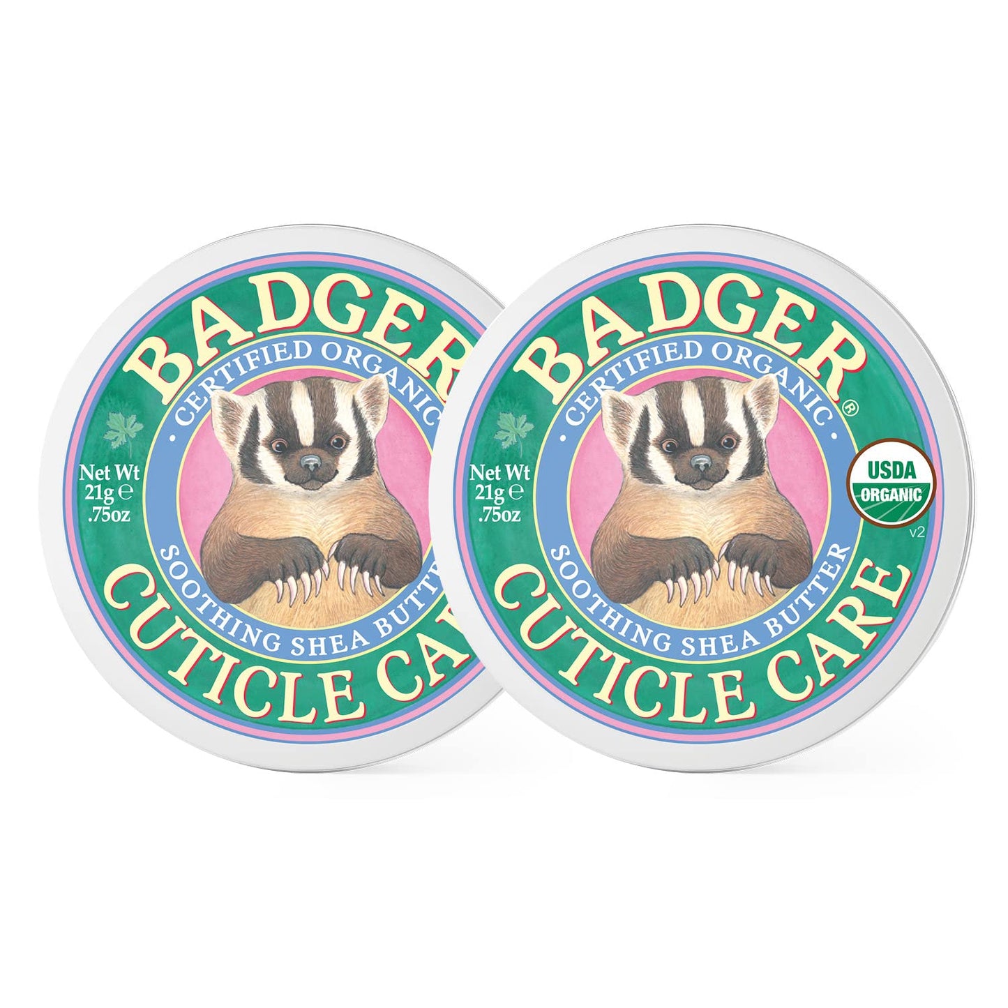 Badger Cuticle Care, 100% Organic Cuticle Cream for Natural Nail Care, Soothe & Restore Dry & Splitting Cuticles, Rich Shea Butter, Light Citrus Scent, .75oz Tin, 2-Pack