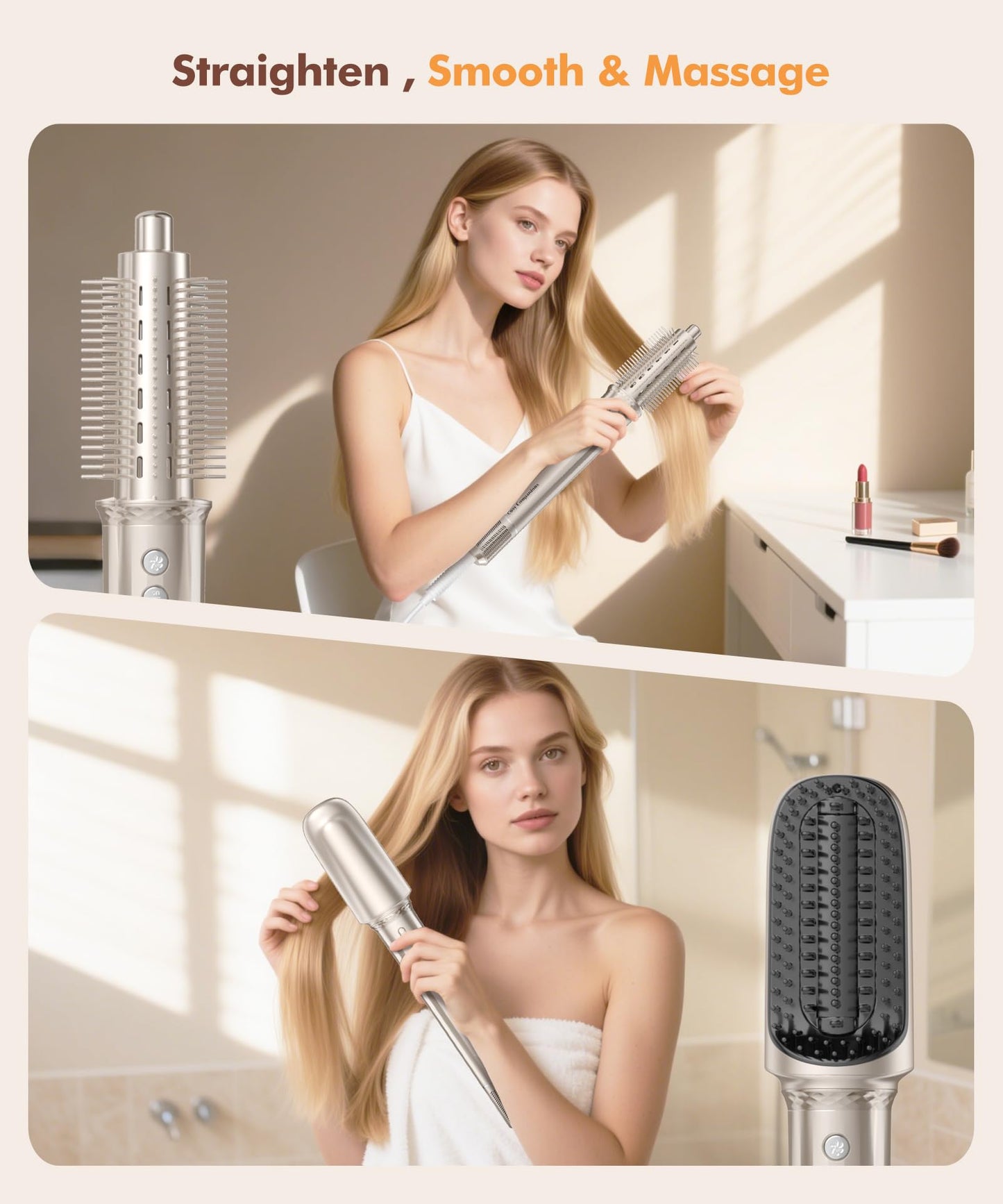 6-in-1 Hair Dryer Brush, Hair Styler with Auto-Wrap Curlers, 150,000 RPM High-Speed Negative Ionic Hair Dryer Fast Drying, Blow Dryer Brush for Curling/Volumizing/Straightening with Travel Bag, Gold