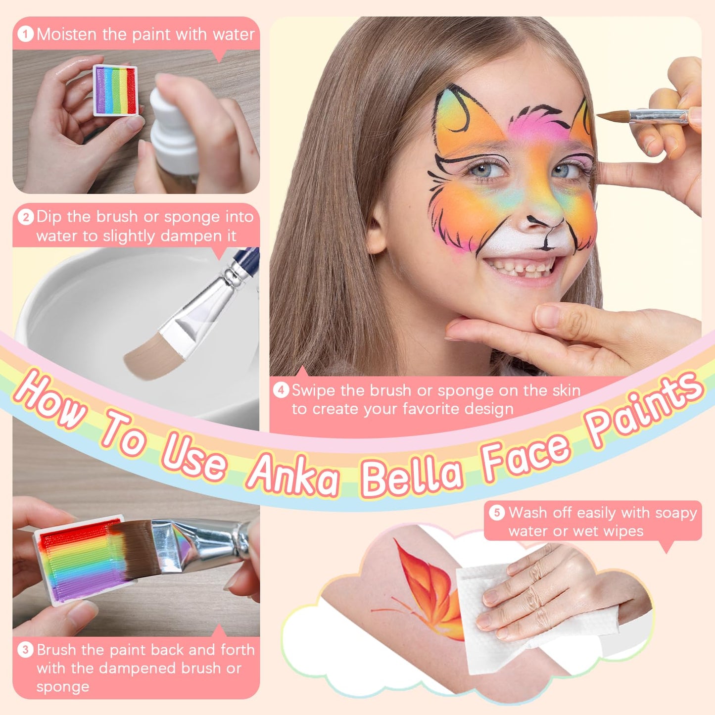 Anka Bella Professional Face Paint(60gm),Water Activated Face Body Painting Kit for Kids & Adults,Hypoallergenic & Non-Toxic,Perfect for Birthday Parties/Halloween/Carnival