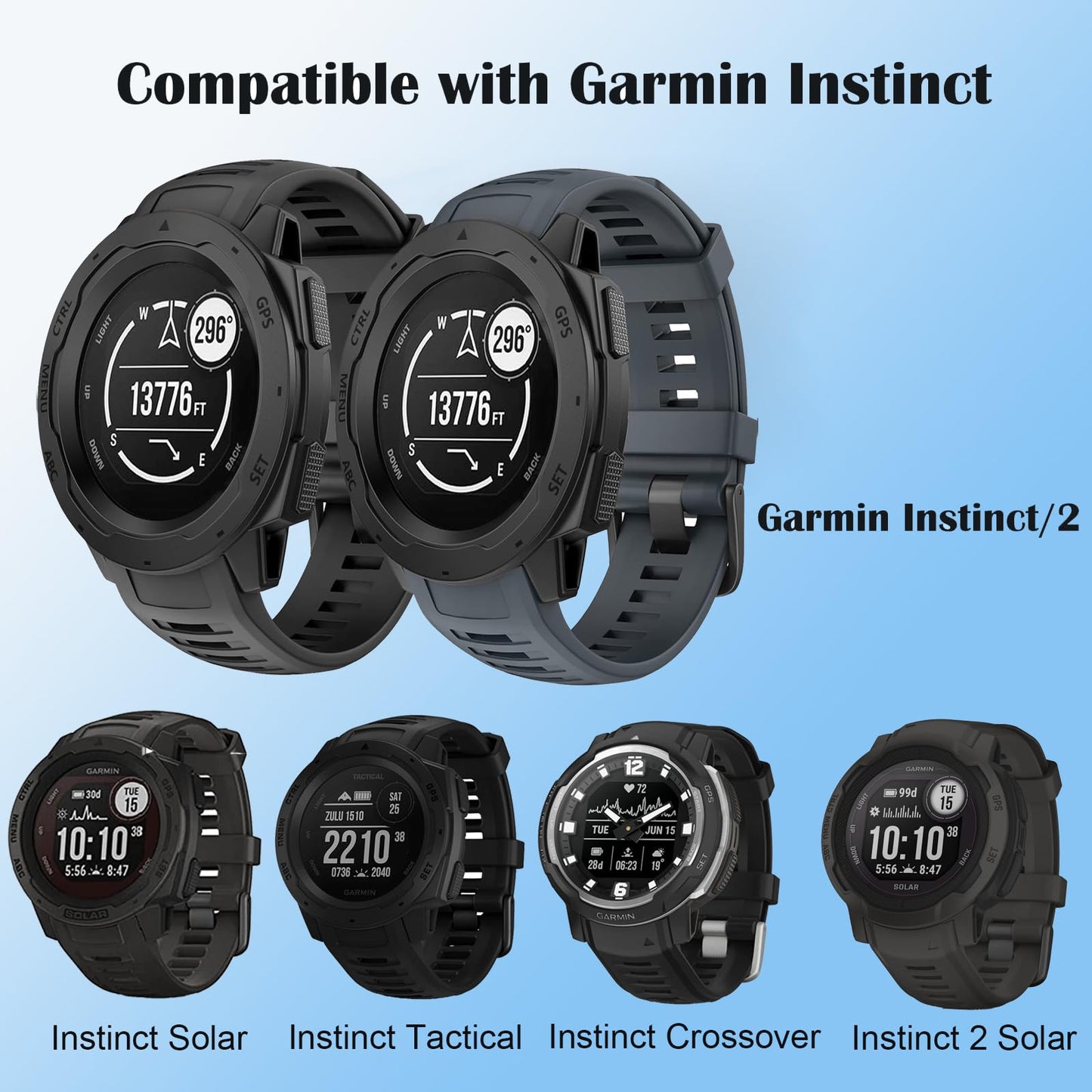 Gleenice 2 Pack Waterproof Replacement Band Compatible with Garmin Instinct, Soft Silicone Replacement Watch Strap Compatible with Garmin Instinct 2 / Instinct Esports / Solar / Tide / Tactical,