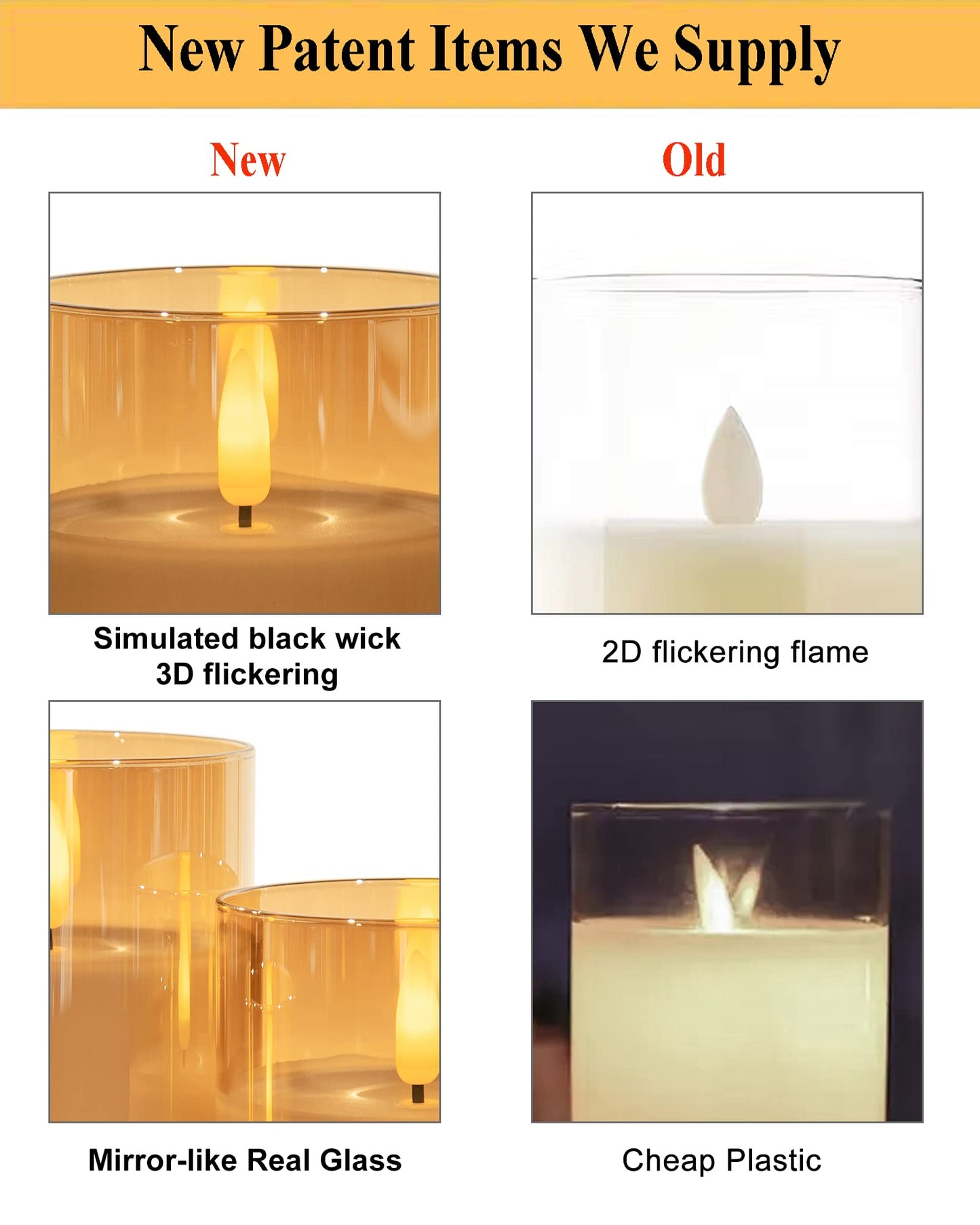 ANGELLOONG Glass Flickering Flameless Candles with Remote, Battery Operated Candles with Timer, Fake LED Pillar Candles for Home Fireplace Mantle Bathroom Decor, Gold