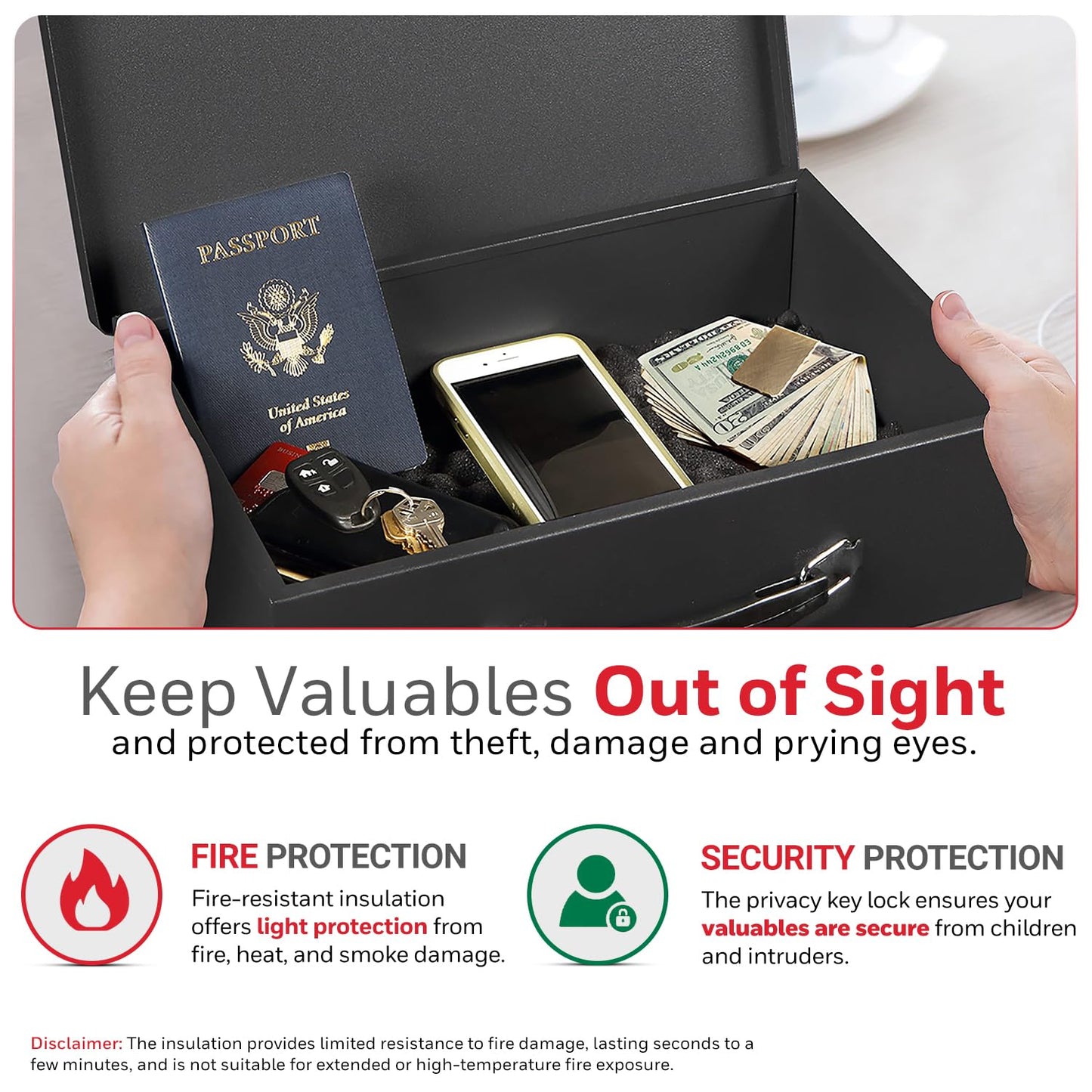 Honeywell Safes & Door Locks - Small Safe Box for Home - Fire Resistant Documents Lock Box with Keys - Steel Security with Key Lock for Personal Items, Jewelry, Money - 0.17 Cubic Feet - Black - 6104